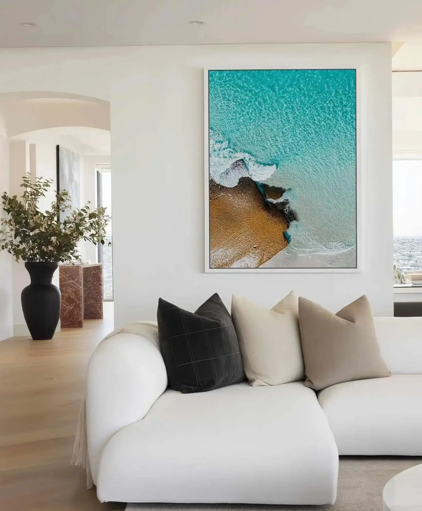 Golden Slice Wests Beach | Aerial Photo Wall Framed Canvas Art Print from Olive et Oriel where you can shop wallpaper and artworks online