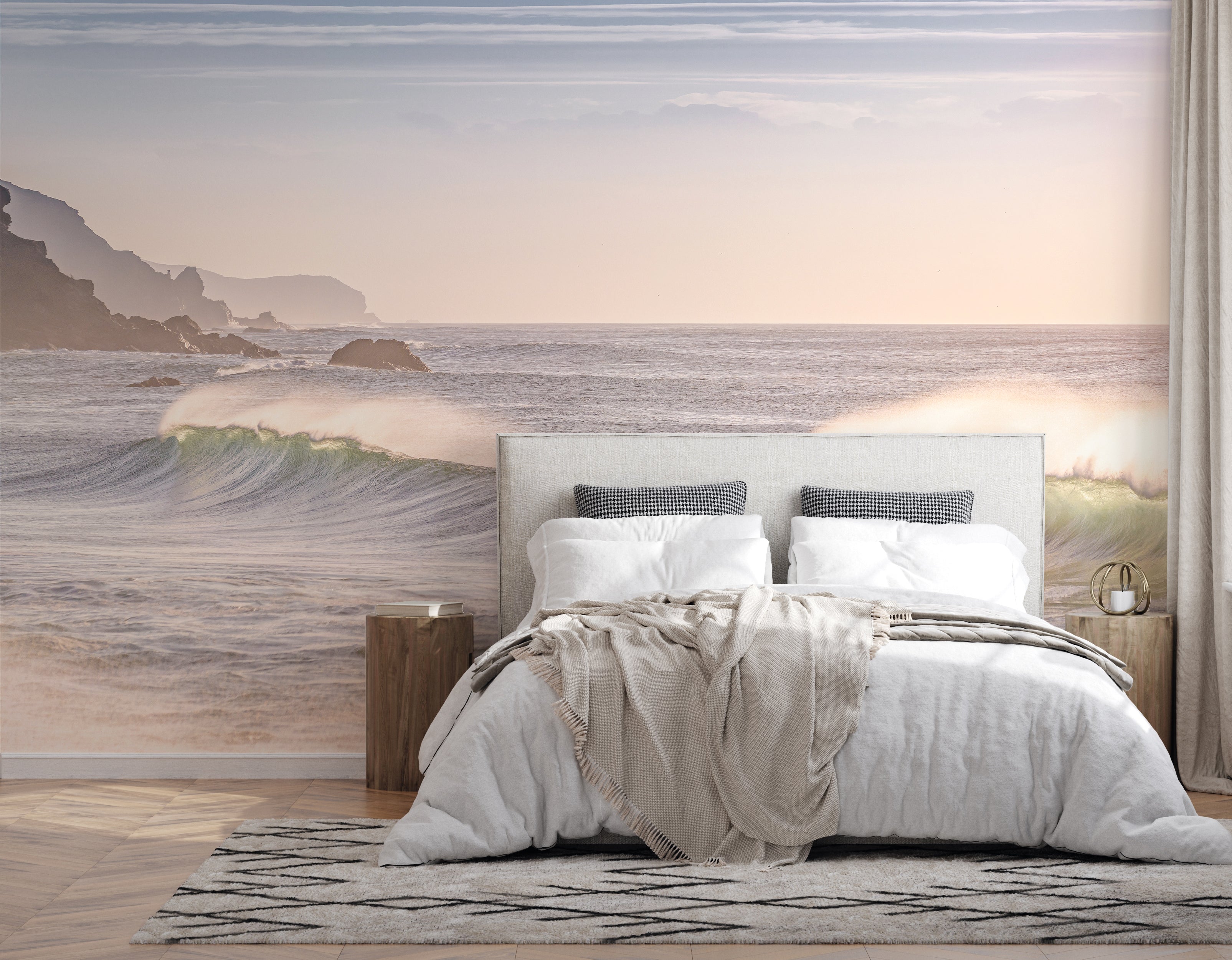 Golden Coastal Waves Photo Mural Wallpaper