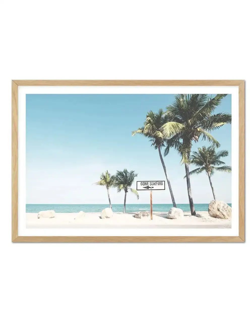 Gone Surfing Art Print-PRINT-Olive et Oriel-Olive et Oriel-A4 | 8.3" x 11.7" | 21 x 29.7cm-Oak-With White Border-Buy-Australian-Art-Prints-Online-with-Olive-et-Oriel-Your-Artwork-Specialists-Austrailia-Decorate-With-Coastal-Photo-Wall-Art-Prints-From-Our-Beach-House-Artwork-Collection-Fine-Poster-and-Framed-Artwork