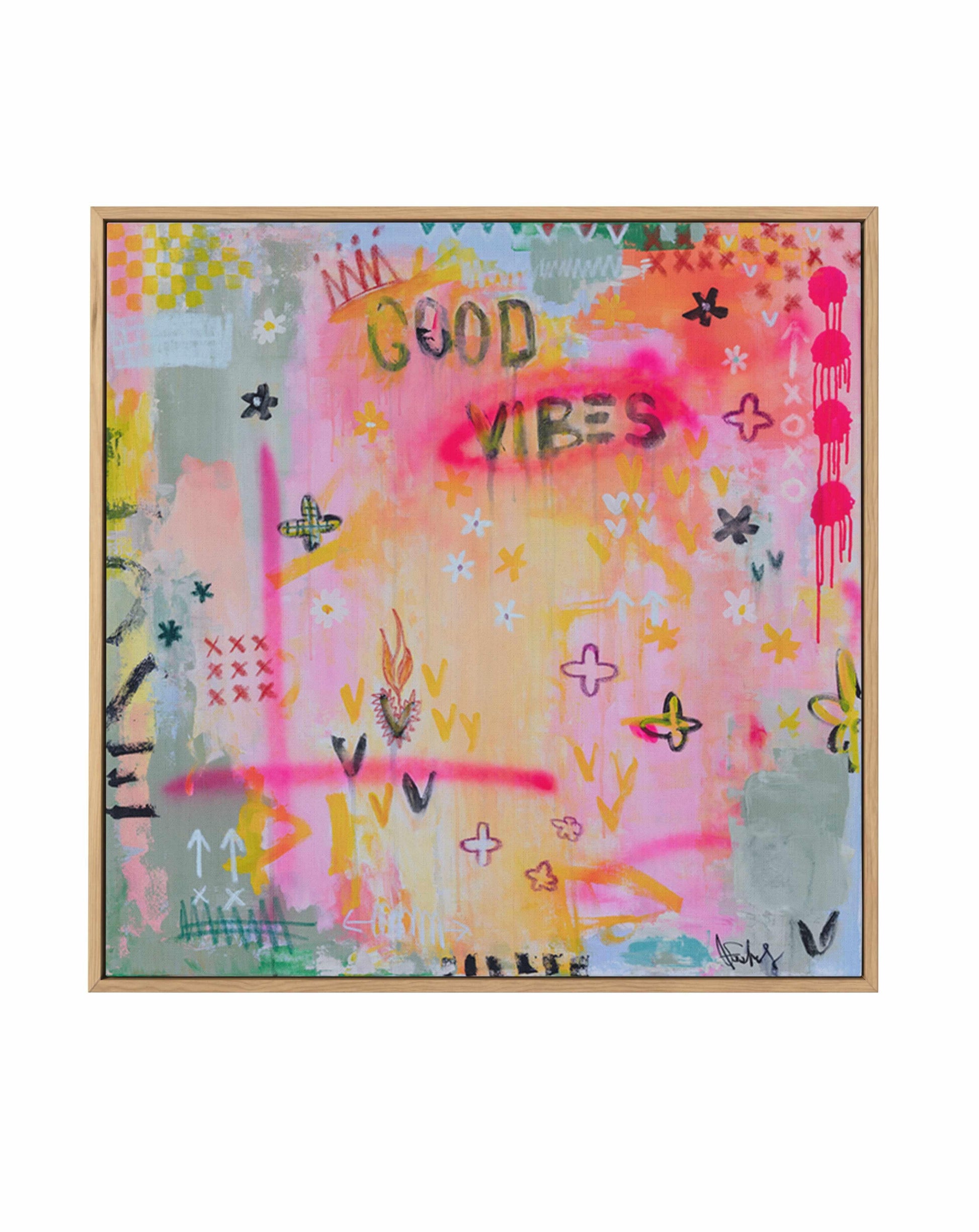 Good Vibes by Jackie Green | Framed Canvas Art Print from Olive et Oriel where you can shop wallpaper and artworks online