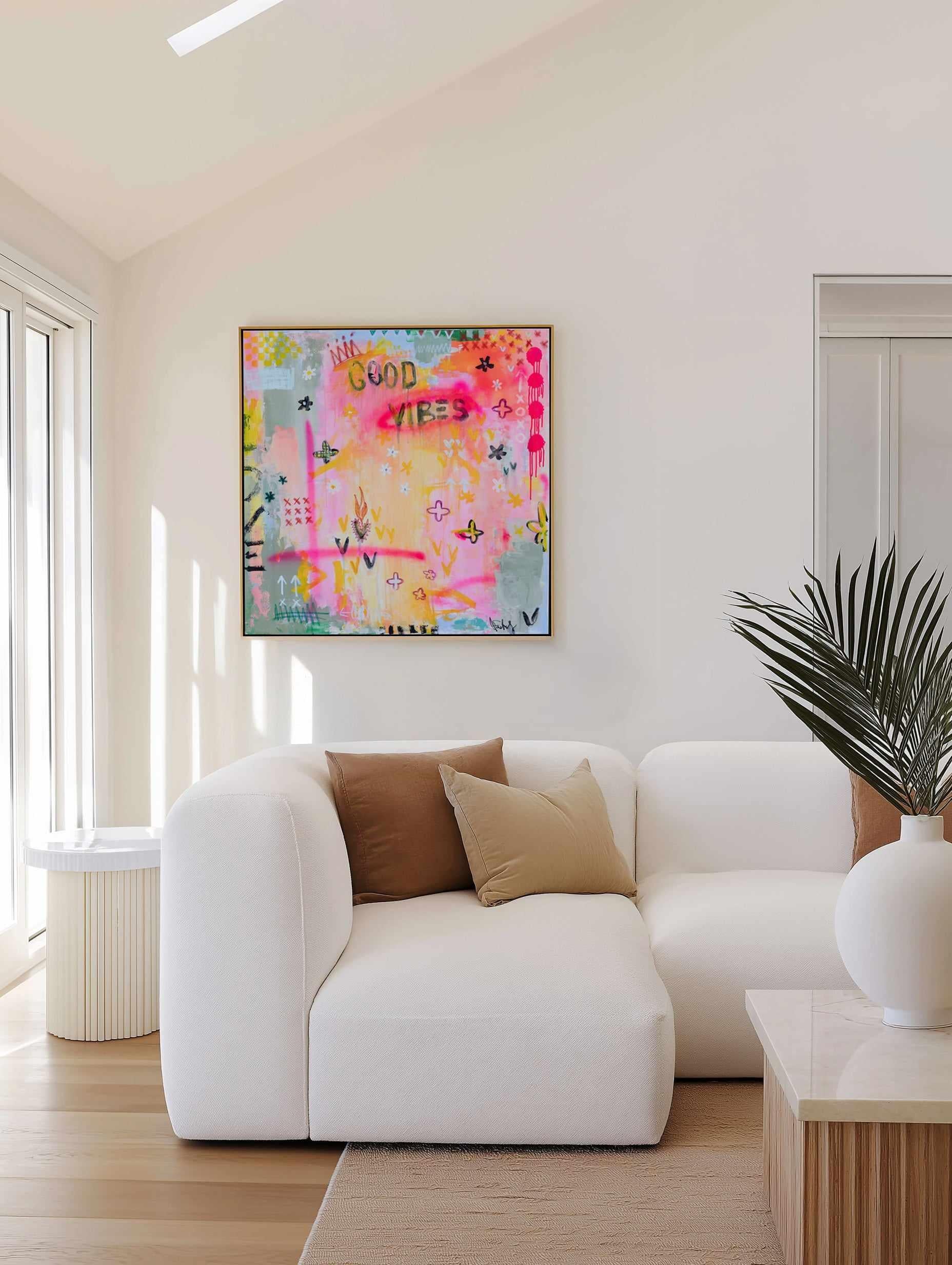 Good Vibes by Jackie Green | Framed Canvas Art Print from Olive et Oriel where you can shop wallpaper and artworks online