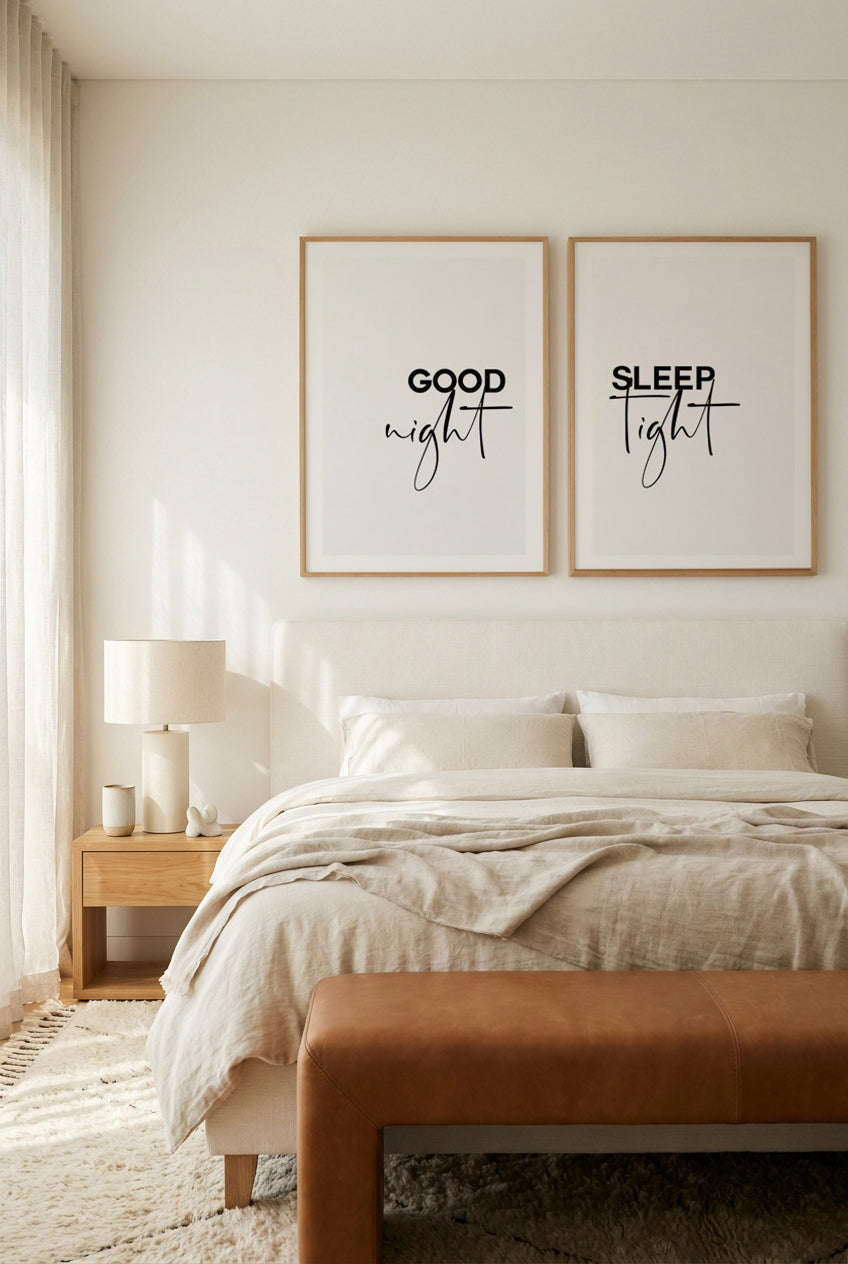 Good Night & Sleep Tight Art Print Set of 2 | Matching Wall Art