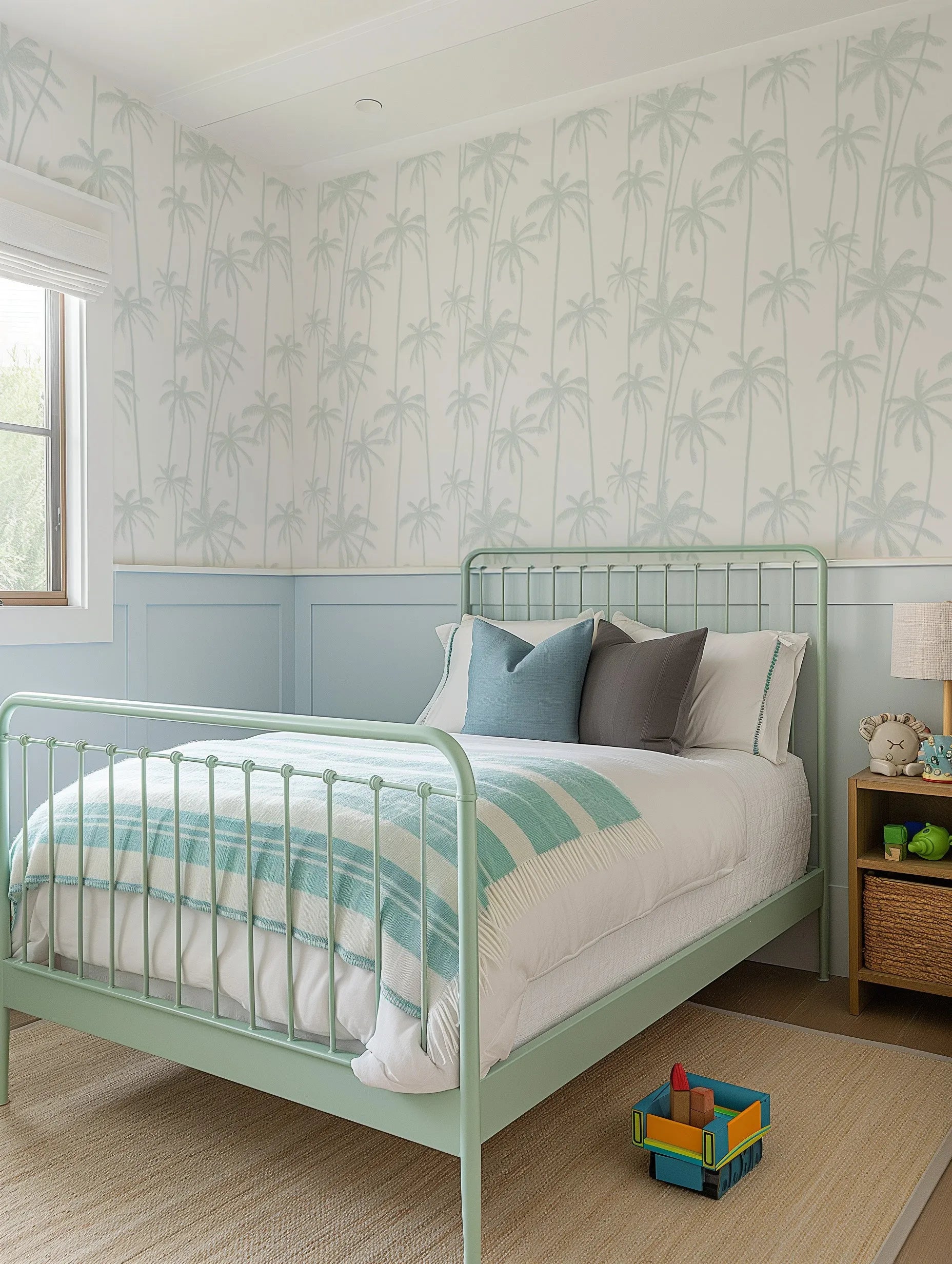 Good Palms Seafoam Wallpaper from Olive et Oriel where you can shop wallpaper and artworks online