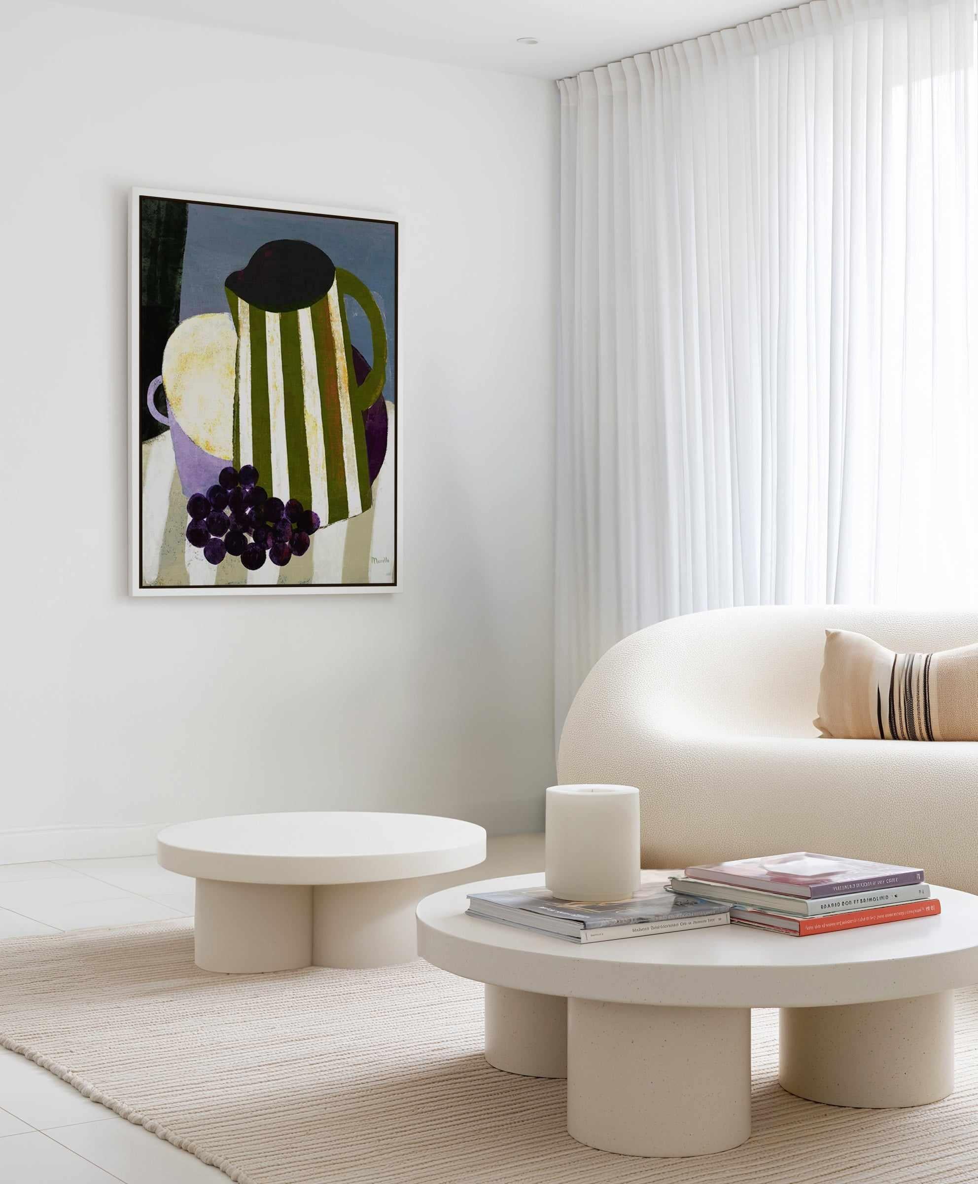 Grape and Striped Jug by Marco Marella | Framed Canvas Art Print from Olive et Oriel where you can shop wallpaper and artworks online