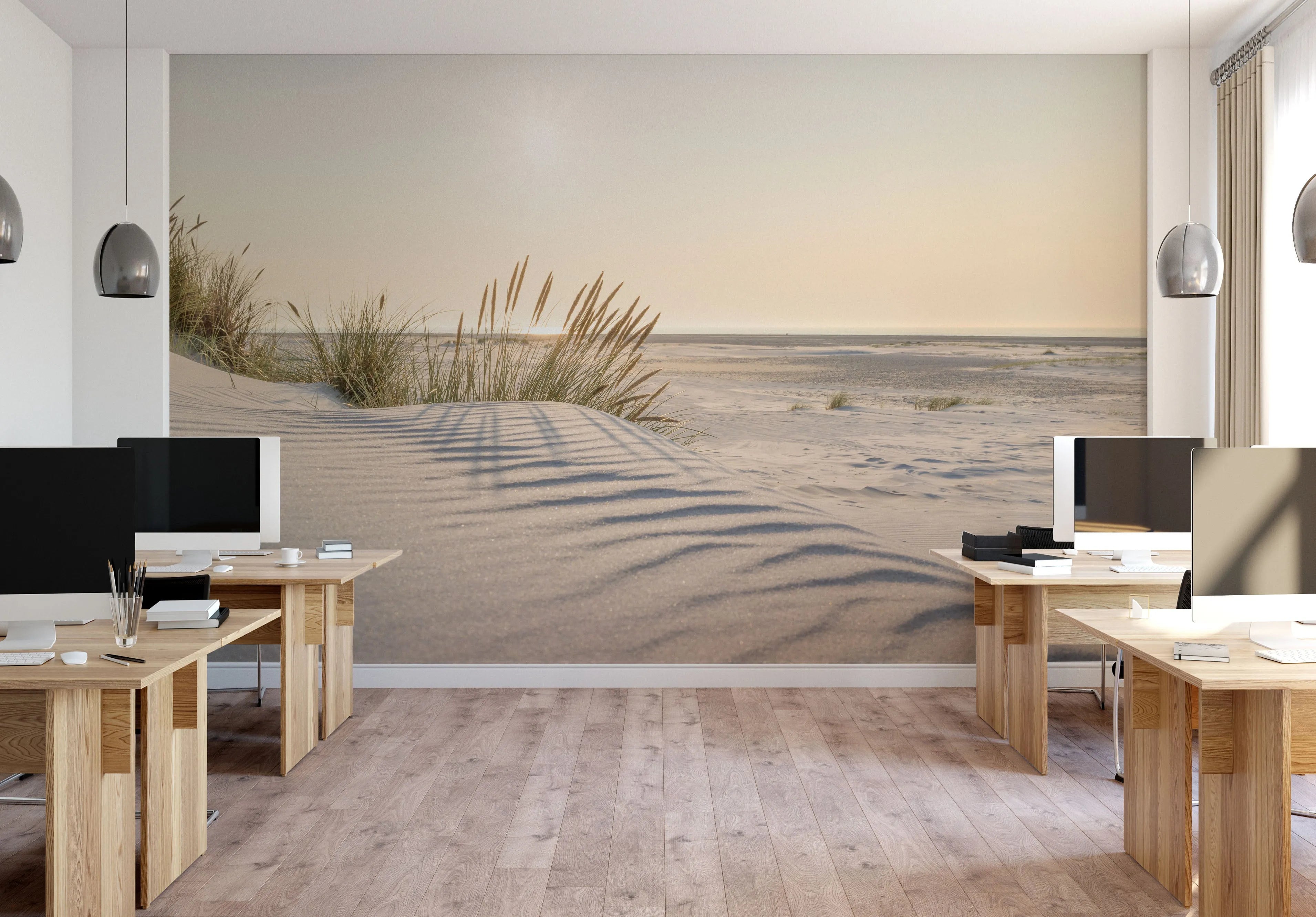Grassy Beach Sunrise Photo Mural Wallpaper from Olive et Oriel where you can shop wallpaper and artworks online