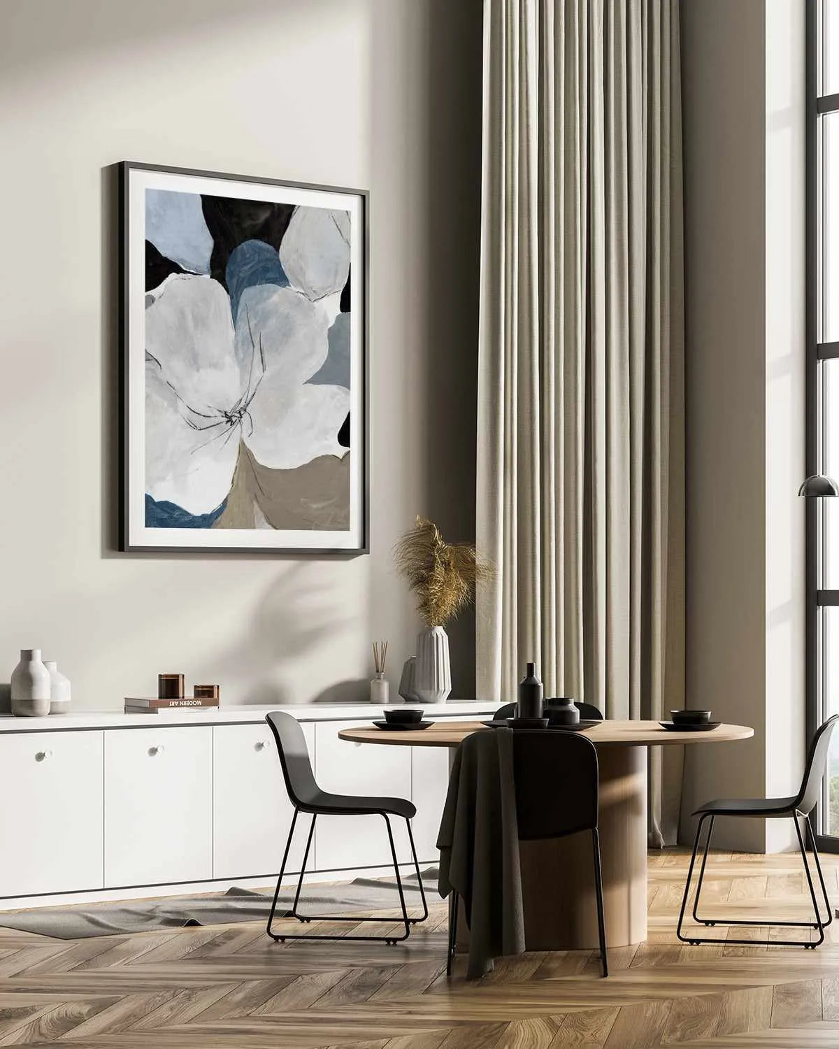 Grey Flowers II Art Print from Olive et Oriel where you can shop wallpaper and artworks online