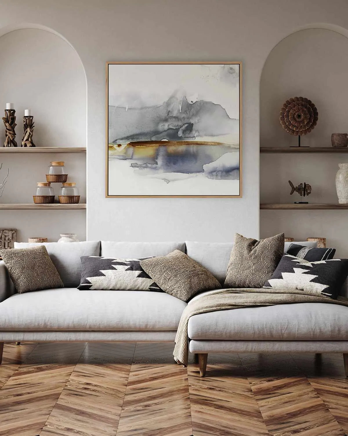 Grey Lunar II | Framed Canvas Art Print from Olive et Oriel where you can shop wallpaper and artworks online