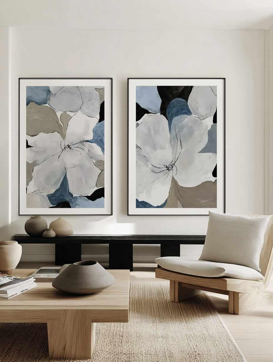 Gray Flowers I & II Art Print Set of 2 | Matching Wall Art