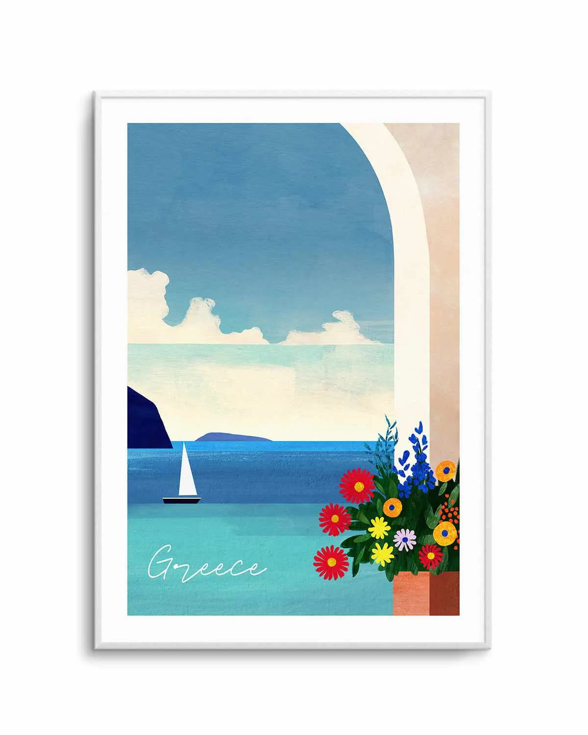 Greece, Boat and Flowers by Henry Rivers Art Print from Olive et Oriel where you can shop wallpaper and artworks online