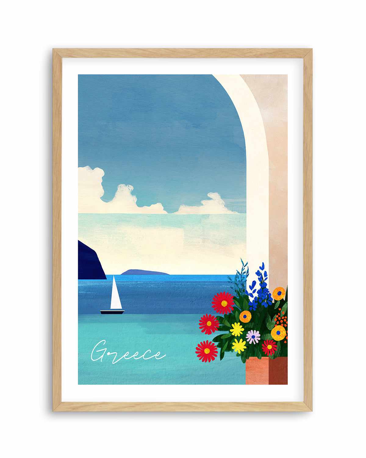 Greece, Boat and Flowers by Henry Rivers Art Print