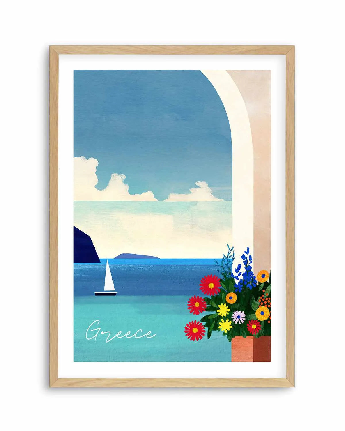 Greece, Boat and Flowers by Henry Rivers Art Print from Olive et Oriel where you can shop wallpaper and artworks online
