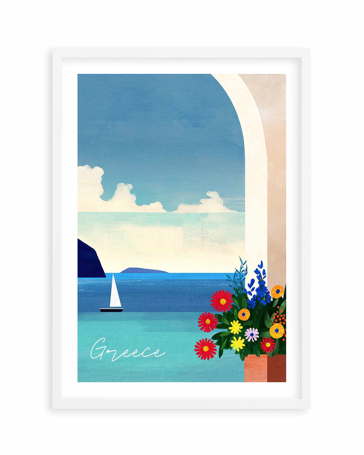 Greece, Boat and Flowers by Henry Rivers Art Print