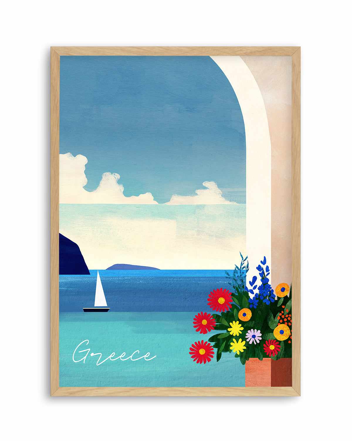 Greece, Boat and Flowers by Henry Rivers Art Print