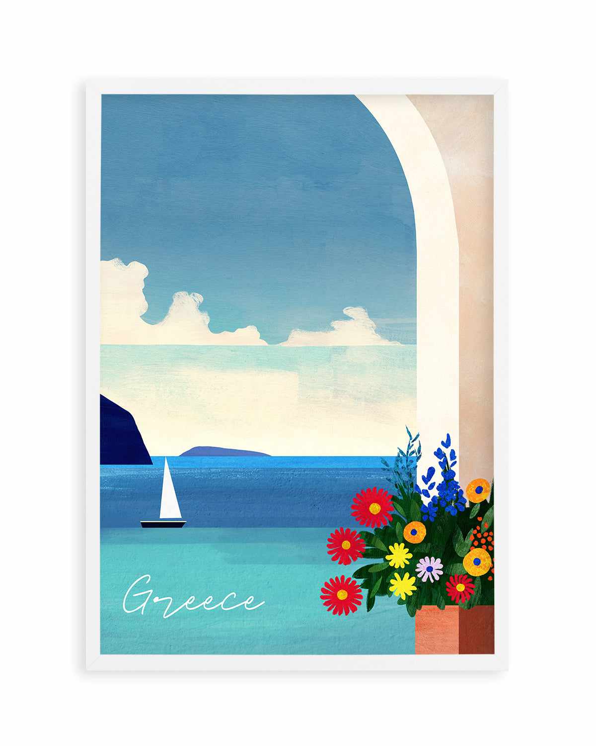 Greece, Boat and Flowers by Henry Rivers Art Print