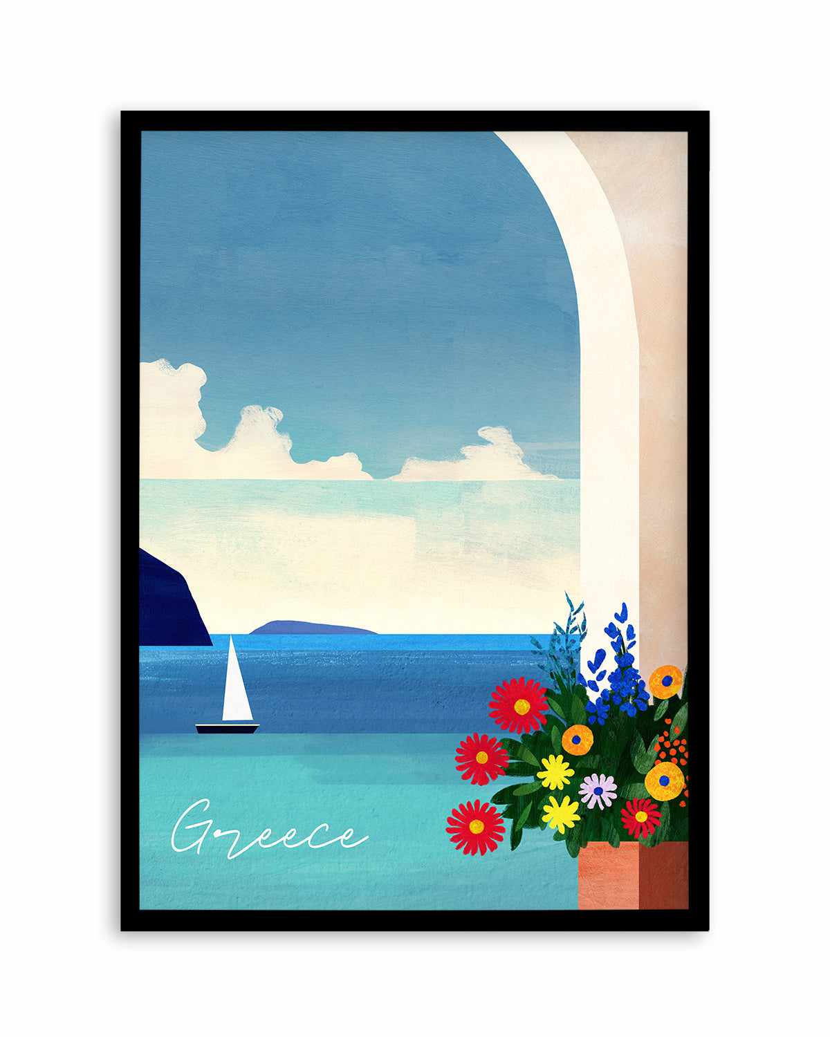 Greece, Boat and Flowers by Henry Rivers Art Print