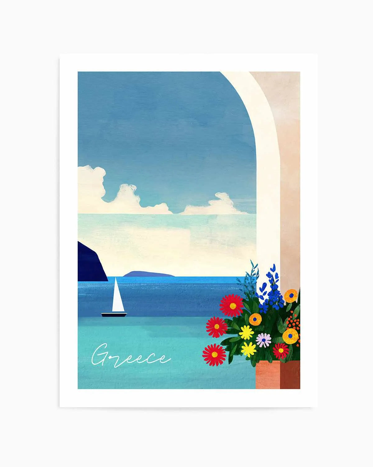 Greece, Boat and Flowers by Henry Rivers Art Print from Olive et Oriel where you can shop wallpaper and artworks online