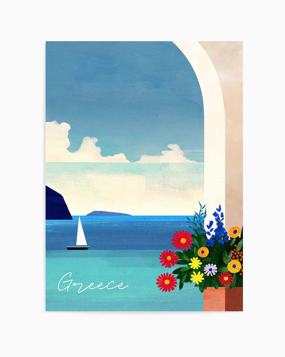 Greece, Boat and Flowers by Henry Rivers Art Print