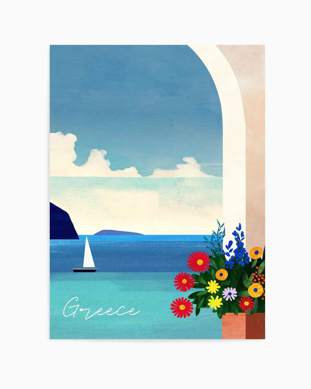 Greece, Boat and Flowers by Henry Rivers Art Print from Olive et Oriel where you can shop wallpaper and artworks online