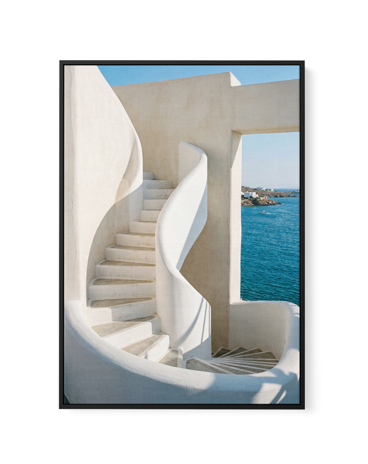 Greek Coastal Steps | Framed Canvas Art Print