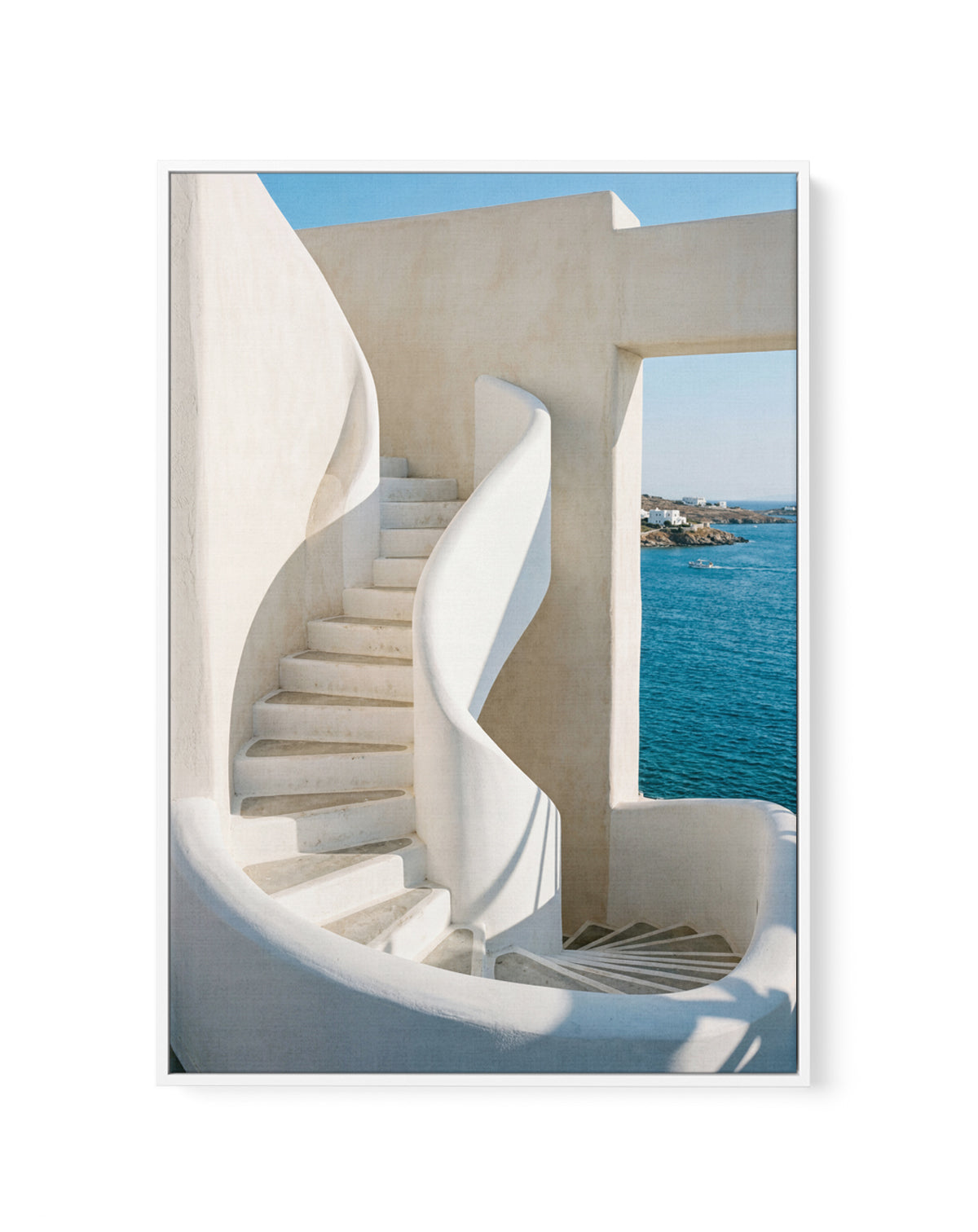 Greek Coastal Steps | Framed Canvas Art Print