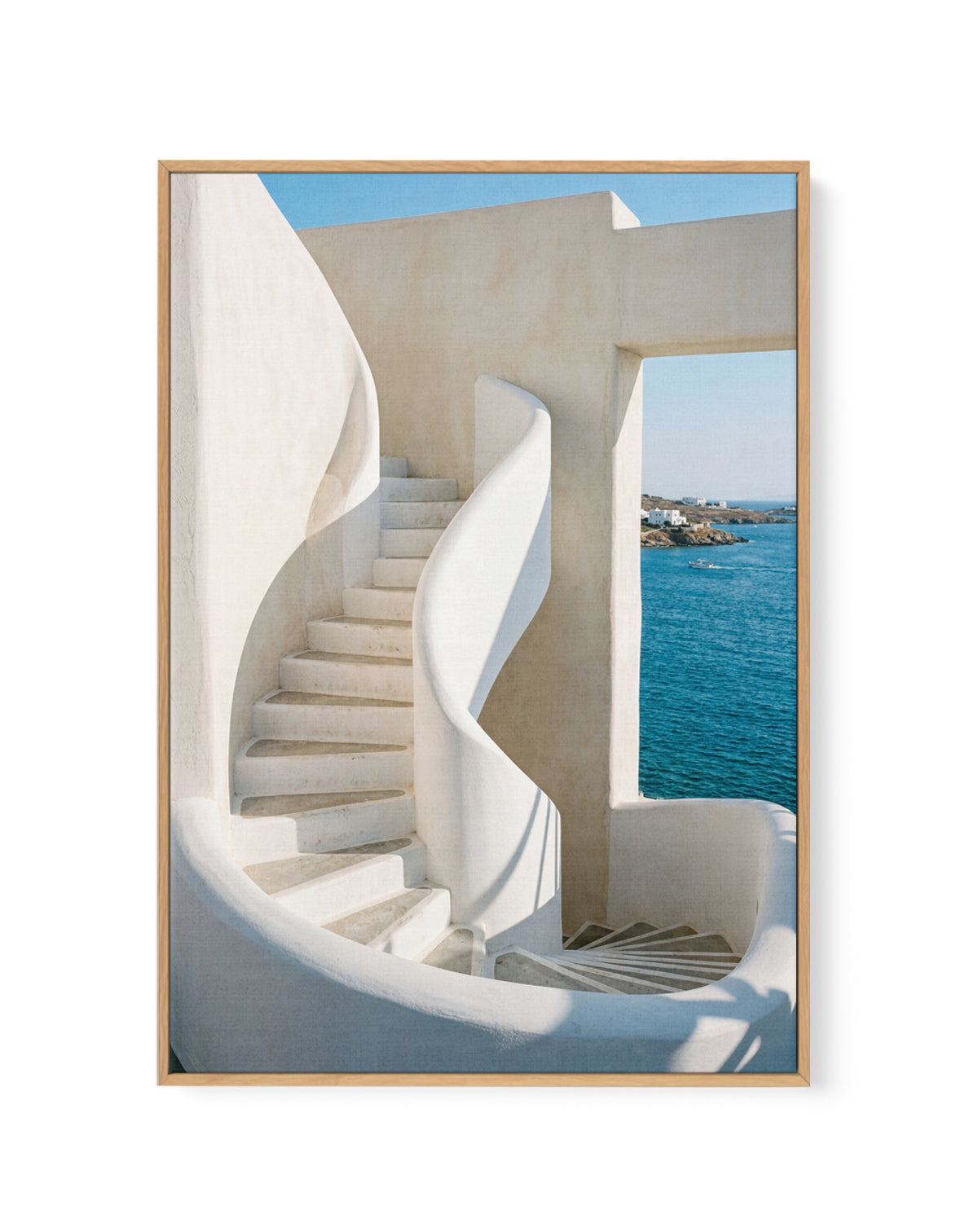 Greek Coastal Steps | Framed Canvas Art Print