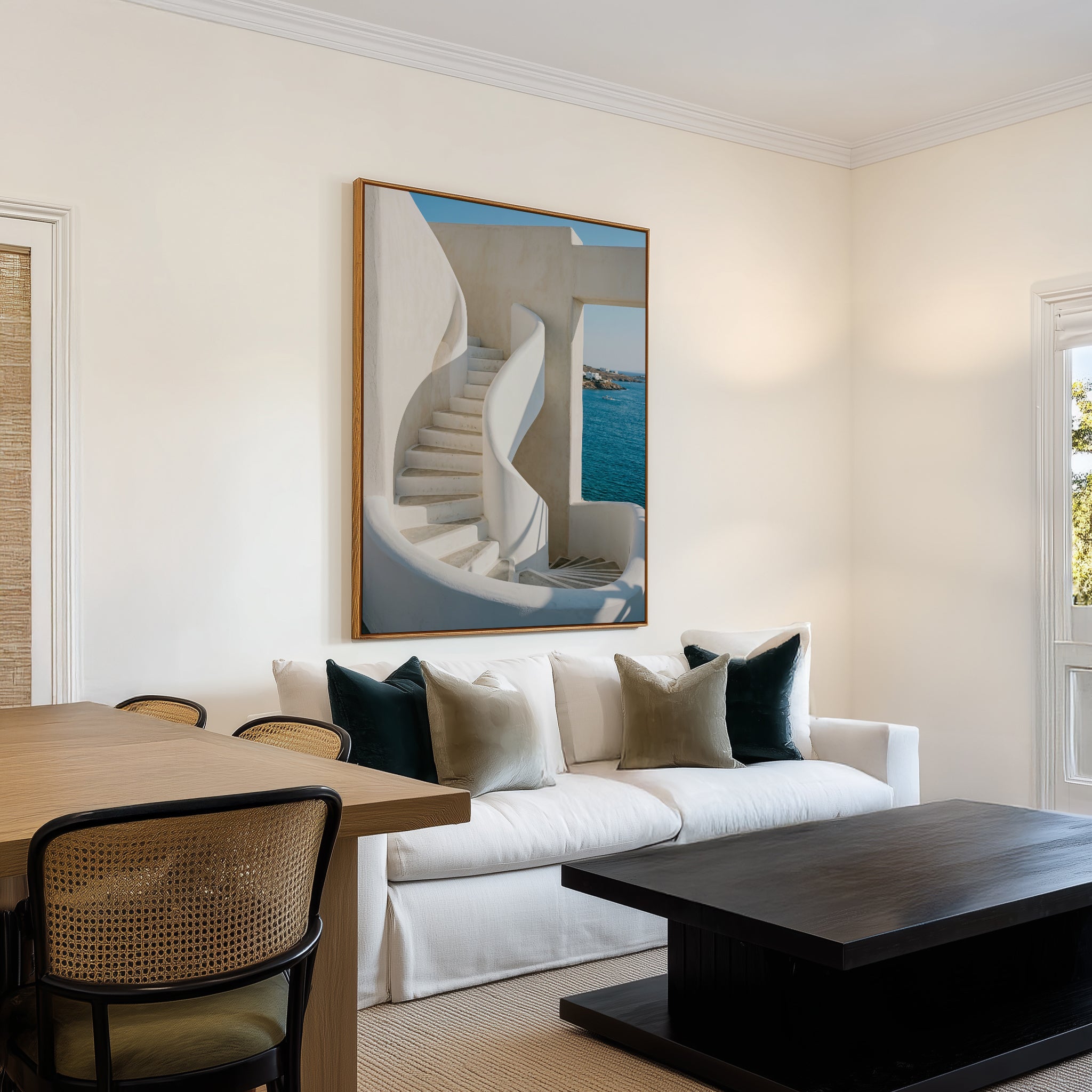 Greek Coastal Steps | Framed Canvas Art Print