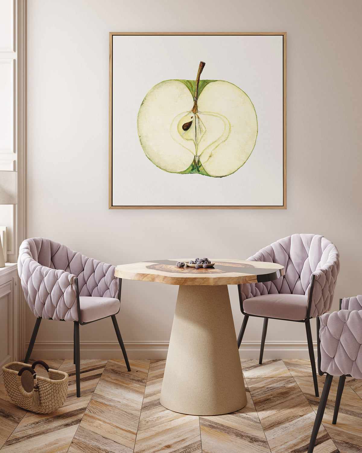 Green Apple Half Vintage Poster | Framed Canvas Art Print