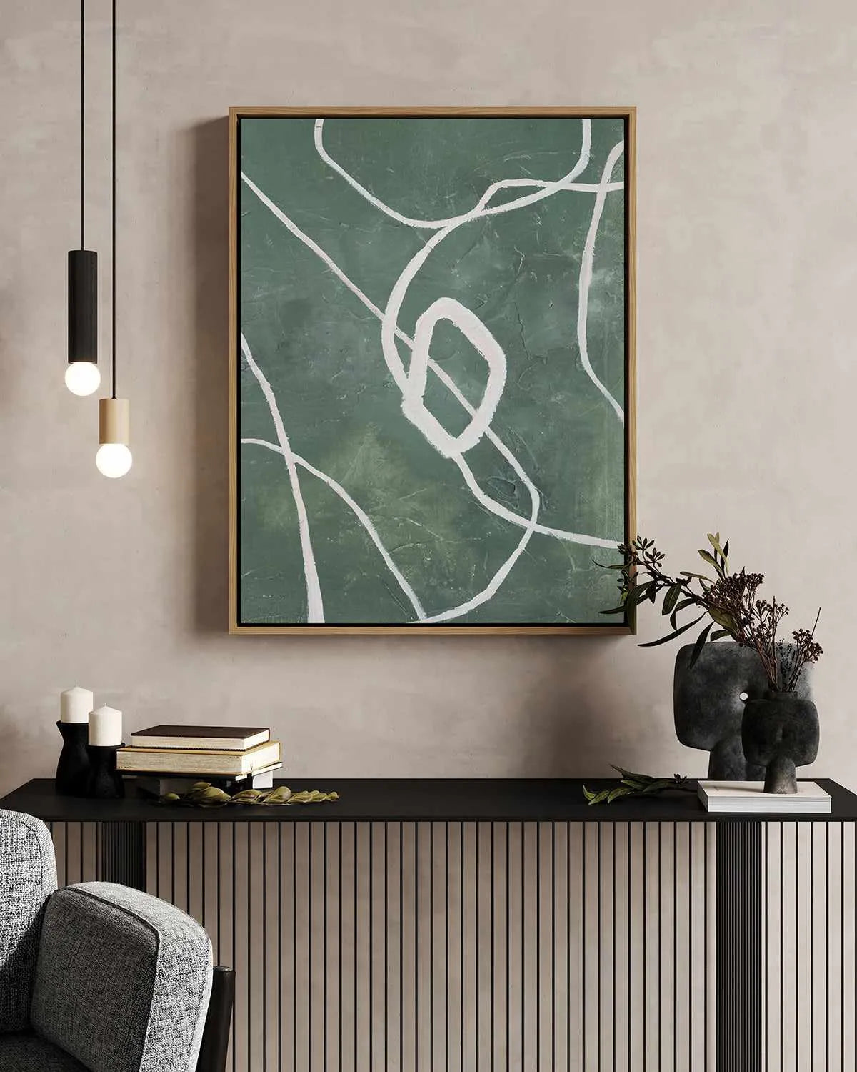 Green Grafica by Design Fabrikken | Framed Canvas Art Print from Olive et Oriel where you can shop wallpaper and artworks online
