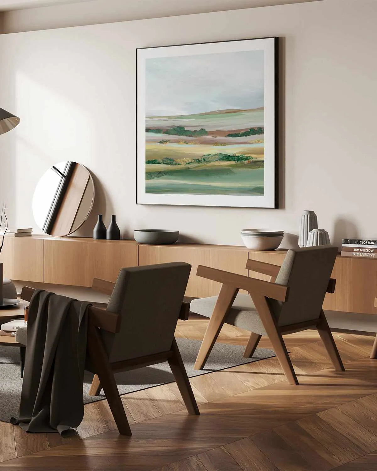 Green Pastures II Right SQ Art Print from Olive et Oriel where you can shop wallpaper and artworks online