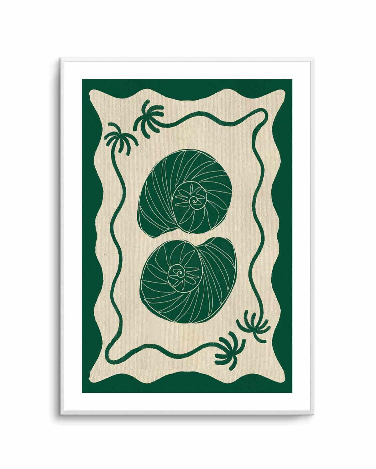 Green Seashell Stories by Shatha Al Dafai | Art Print from Olive et Oriel where you can shop wallpaper and artworks online