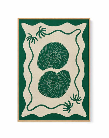 Green Seashell Stories by Shatha Al Dafai | Framed Canvas Art Print from Olive et Oriel where you can shop wallpaper and artworks online