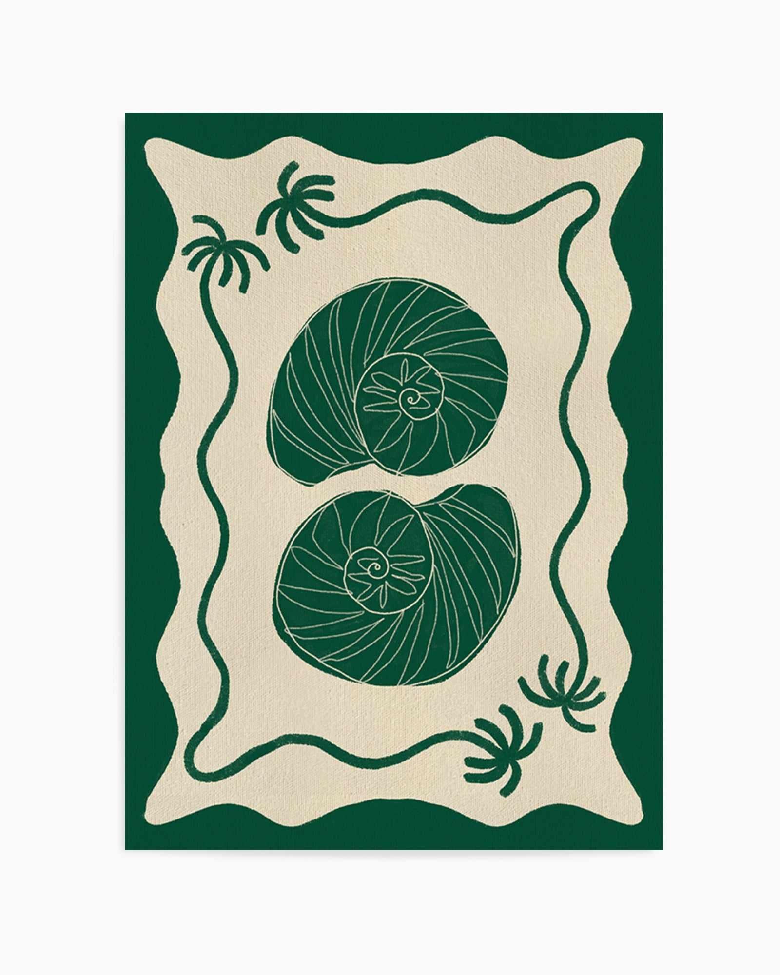 Green Seashell Stories by Shatha Al Dafai | Art Print from Olive et Oriel where you can shop wallpaper and artworks online