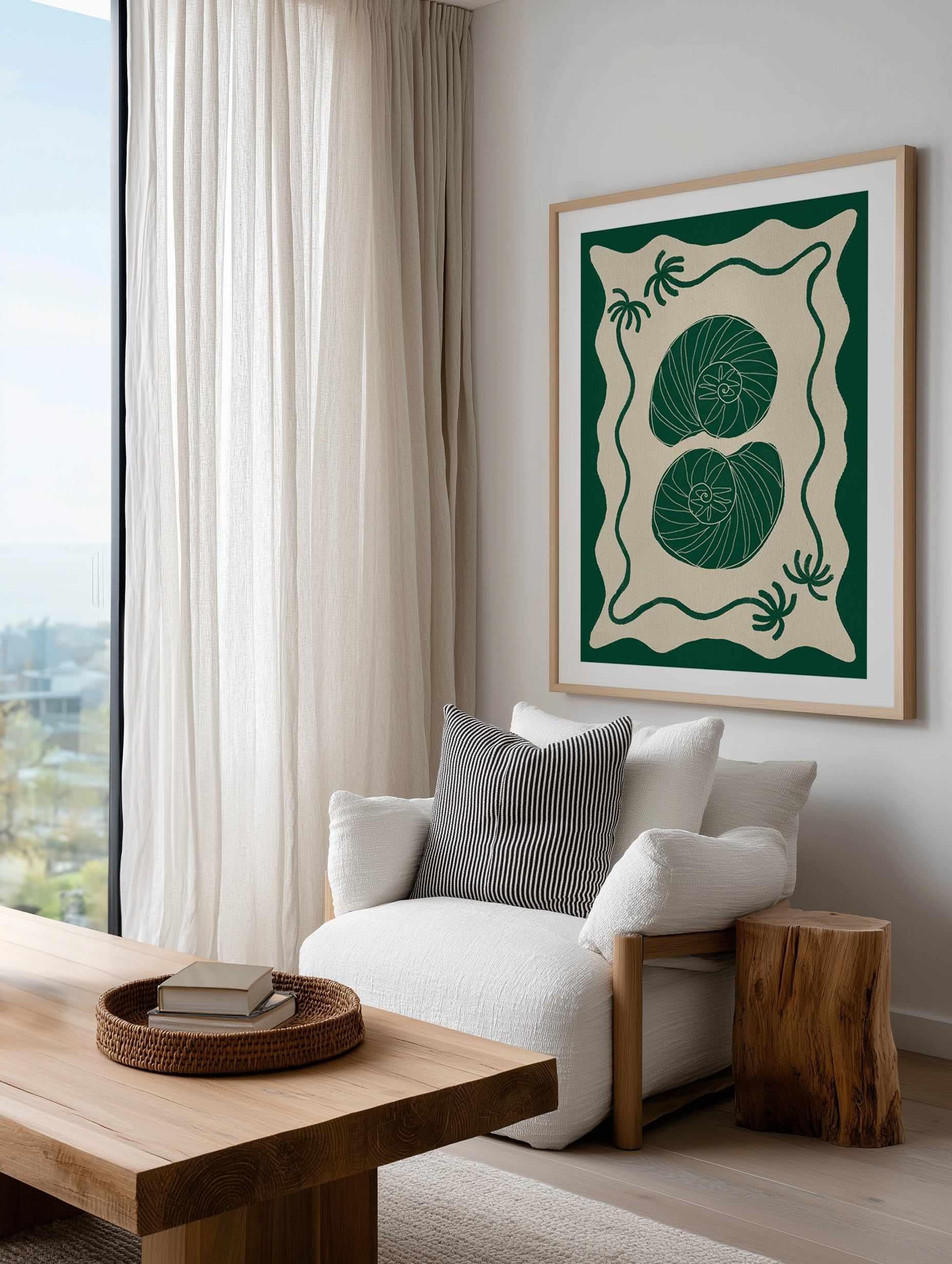 Green Seashell Stories by Shatha Al Dafai | Art Print from Olive et Oriel where you can shop wallpaper and artworks online