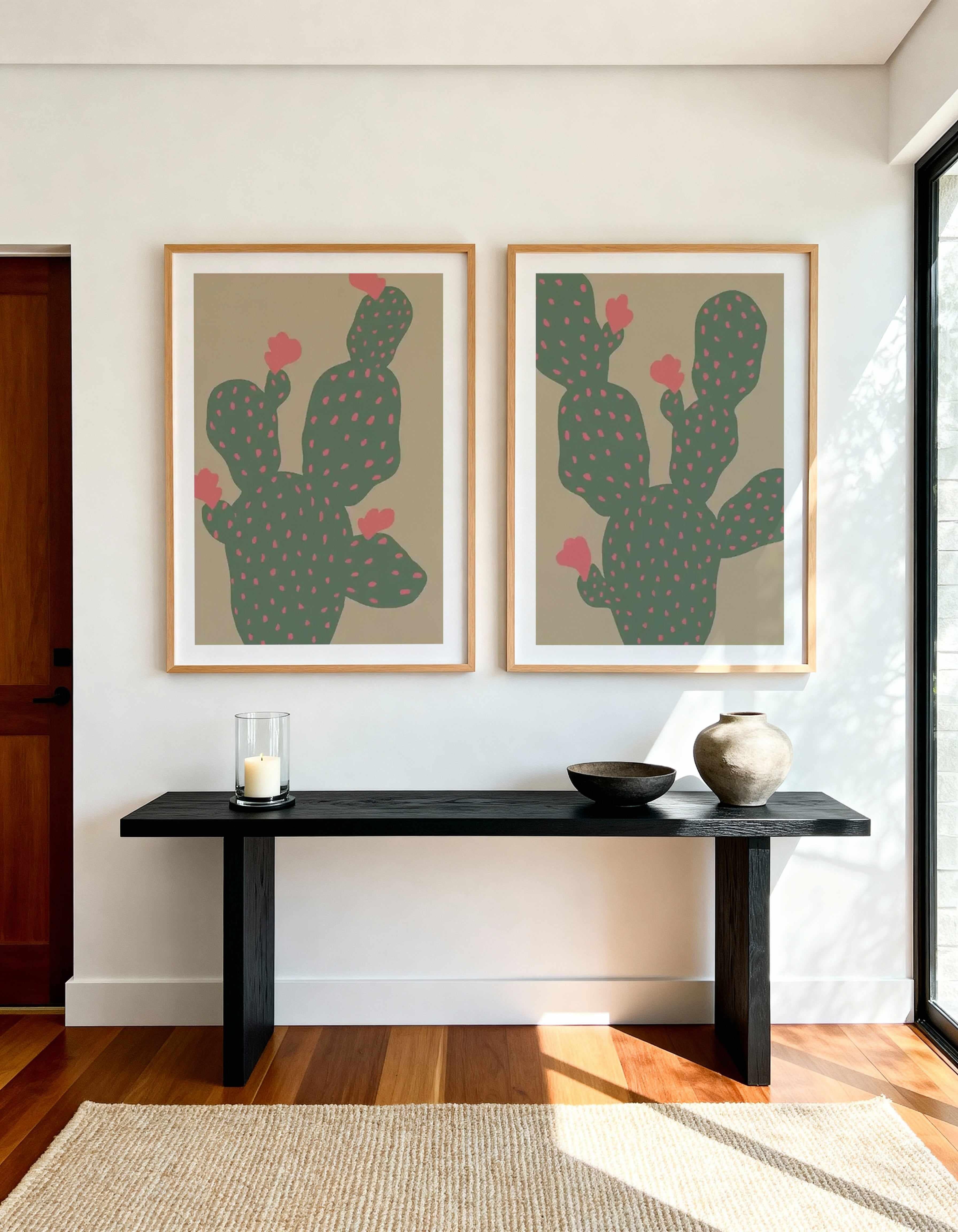 Green Cactus I & II Art Print Set of 2 | Matching Wall Art