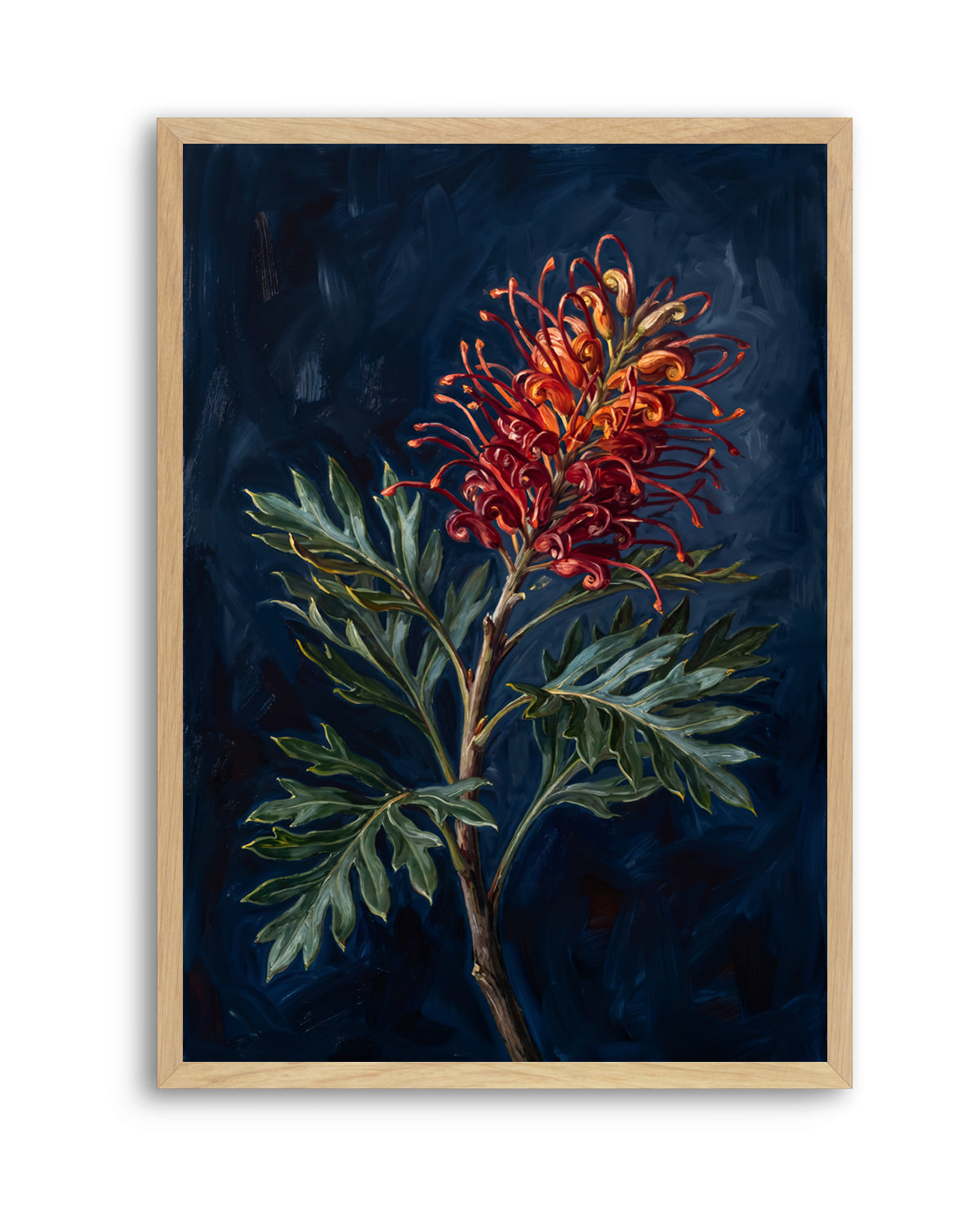 Grevillea On Navy Botanicals Study | Art Print