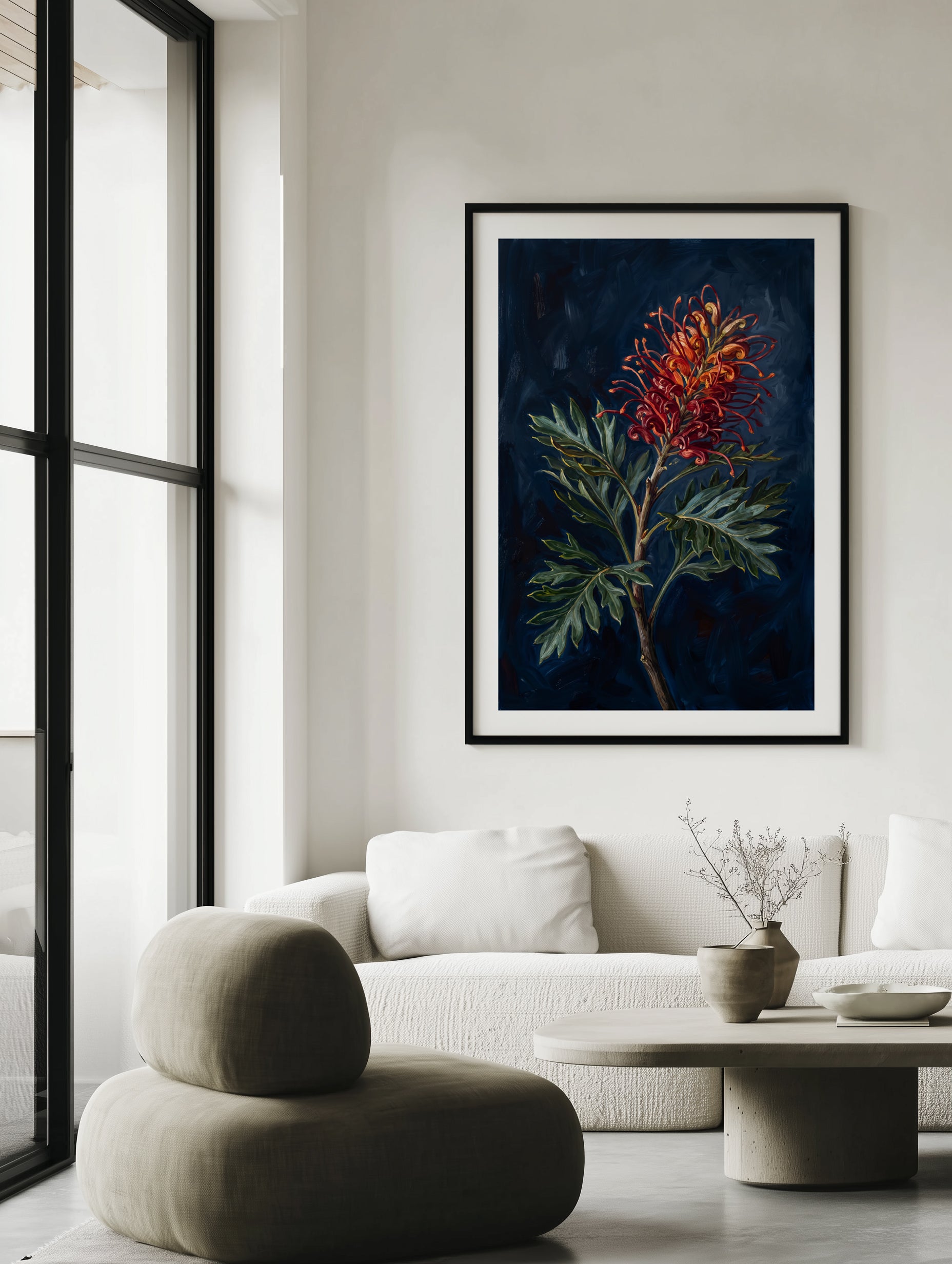 Grevillea On Navy Botanicals Study | Art Print