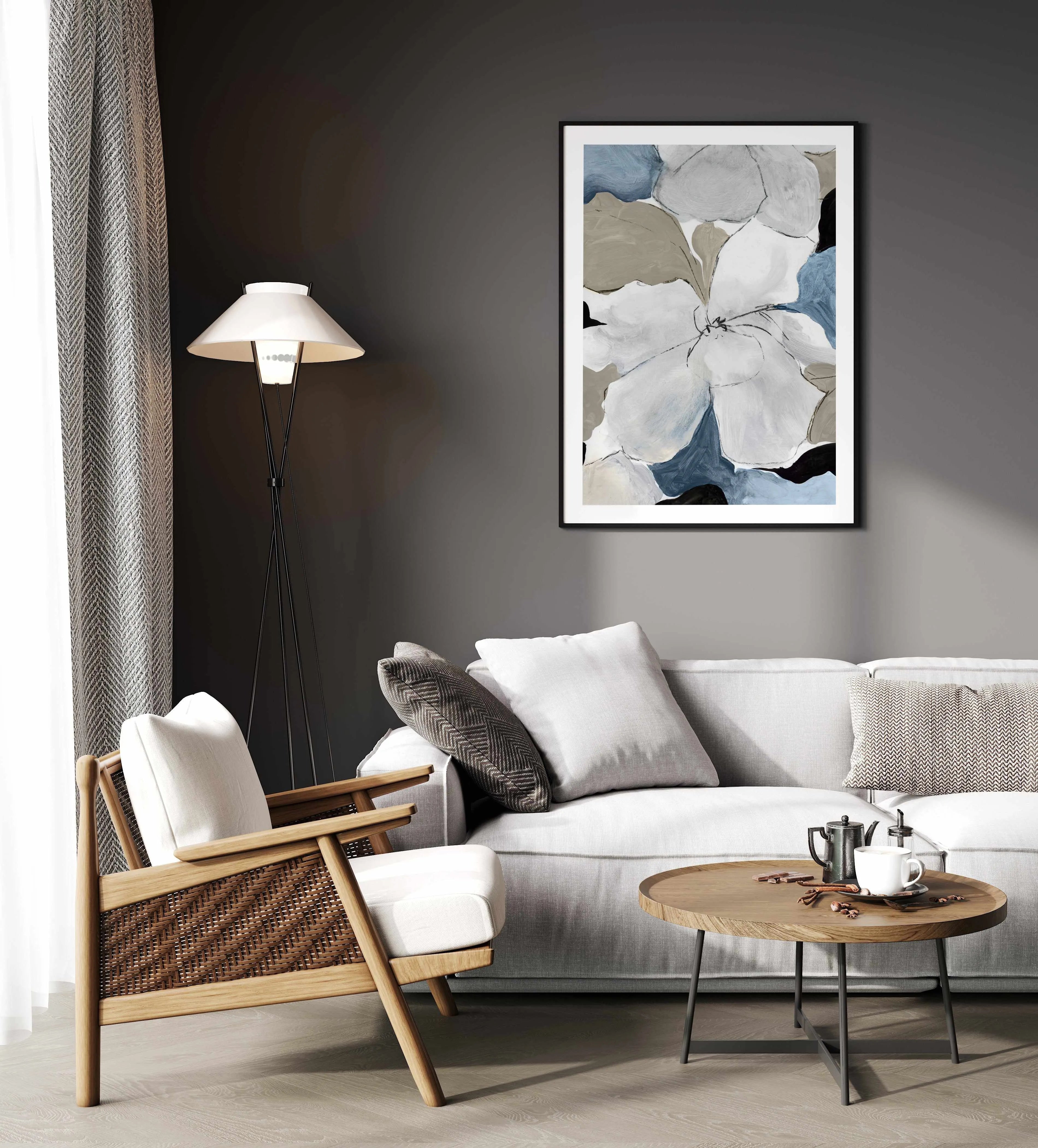 Grey Flowers I Art Print from Olive et Oriel where you can shop wallpaper and artworks online