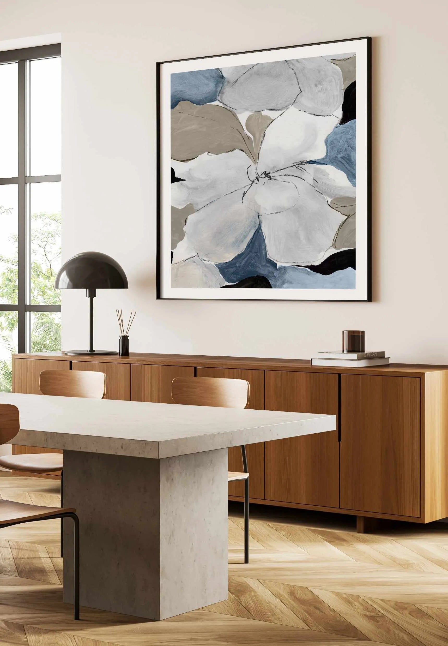 Grey Flowers I SQ Art Print from Olive et Oriel where you can shop wallpaper and artworks online