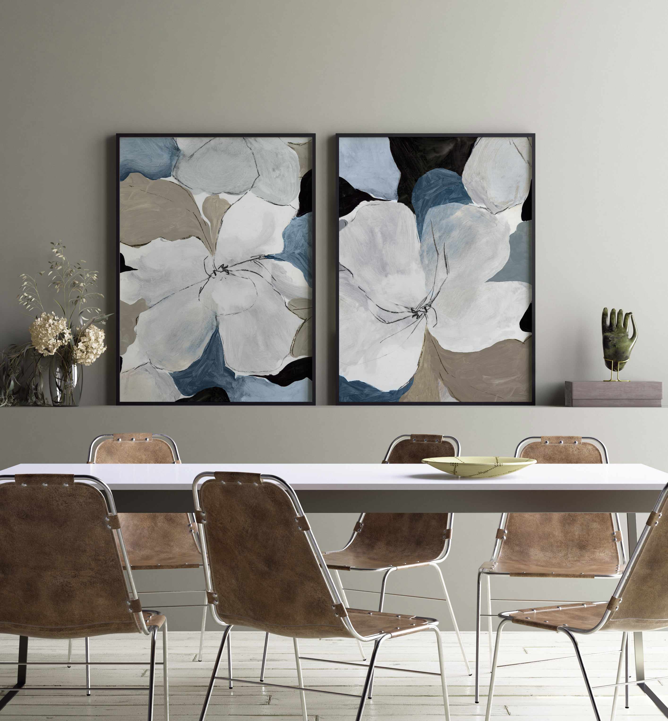 Grey Flowers I Art Print