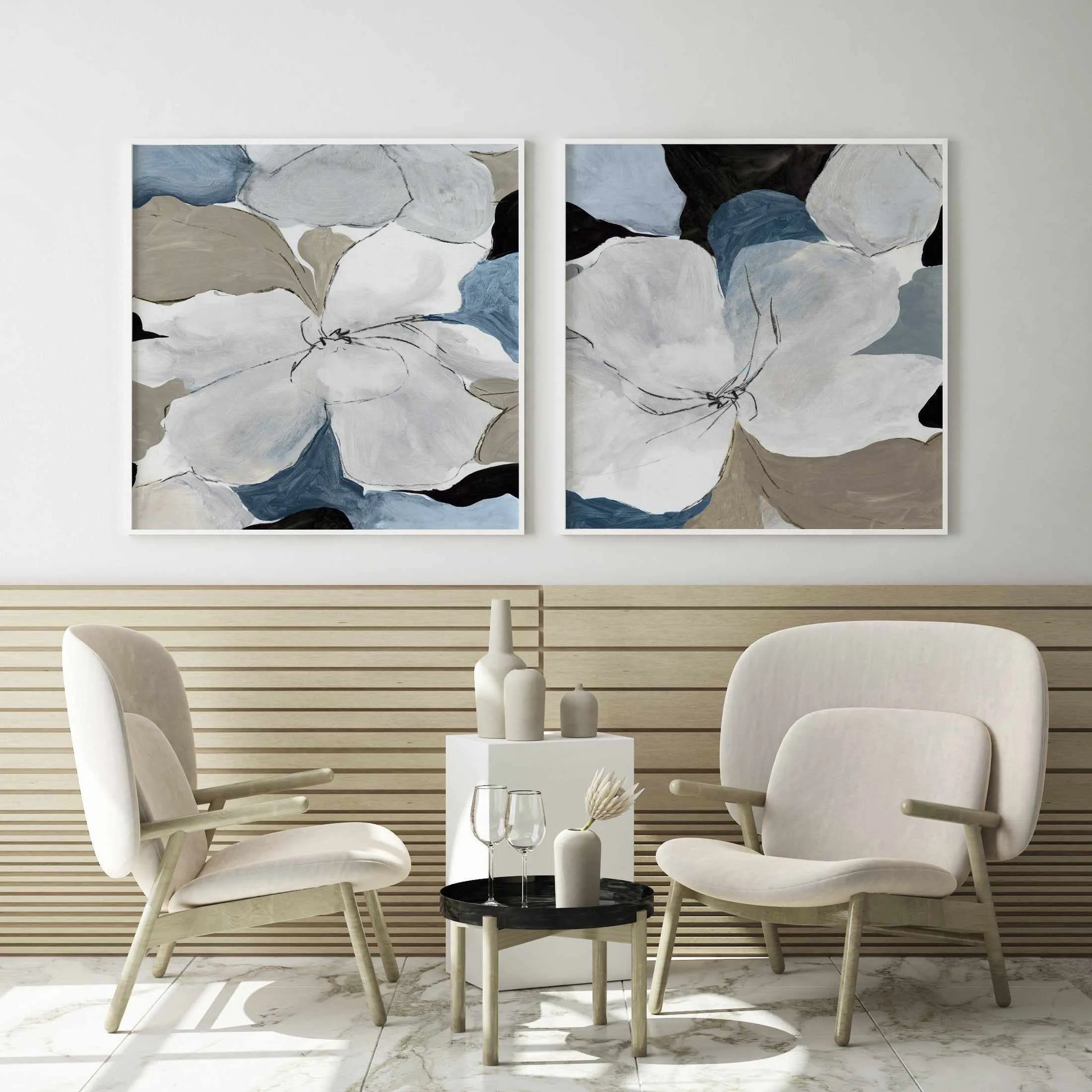 Grey Flowers I SQ Art Print from Olive et Oriel where you can shop wallpaper and artworks online