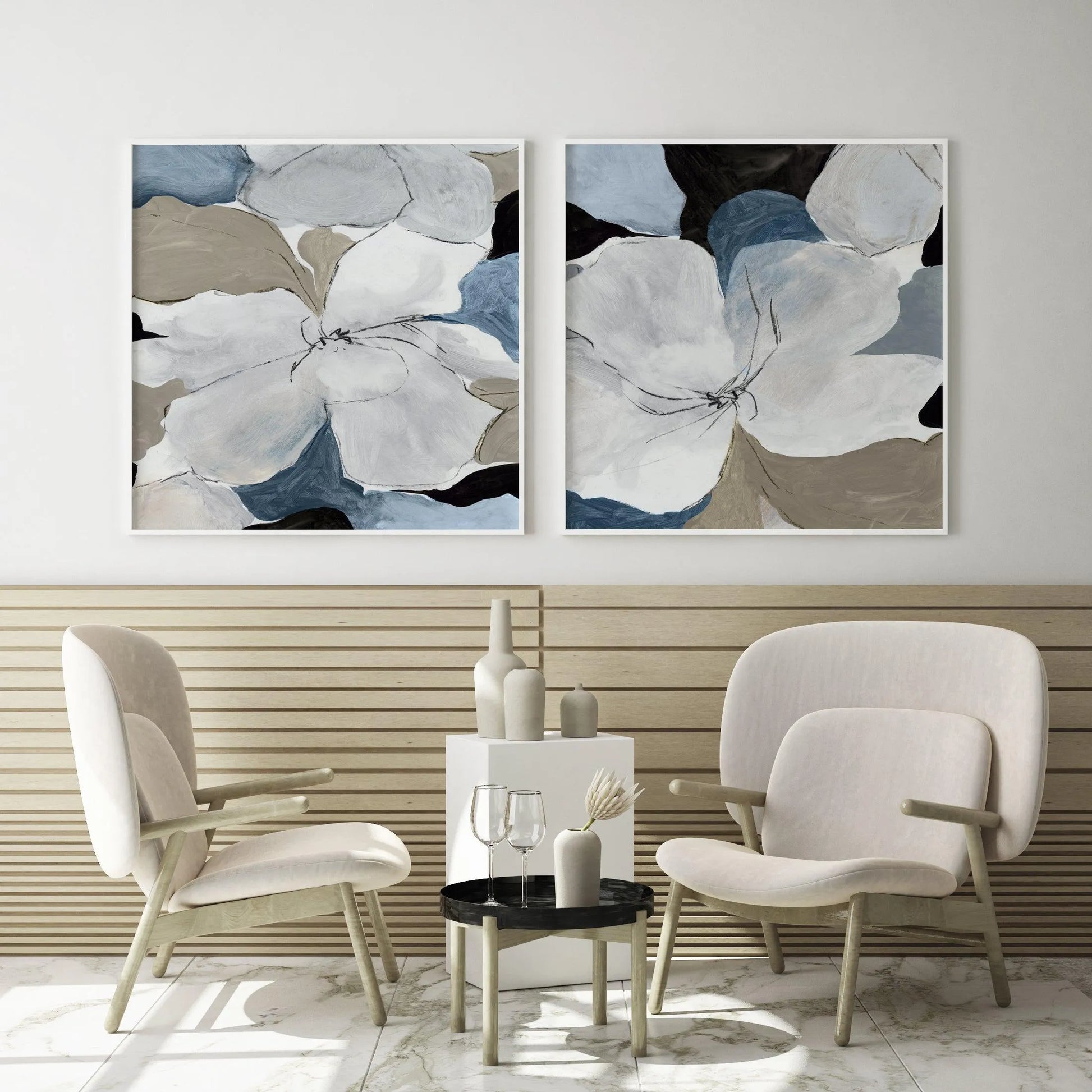 Grey Flowers II SQ Art Print from Olive et Oriel where you can shop wallpaper and artworks online
