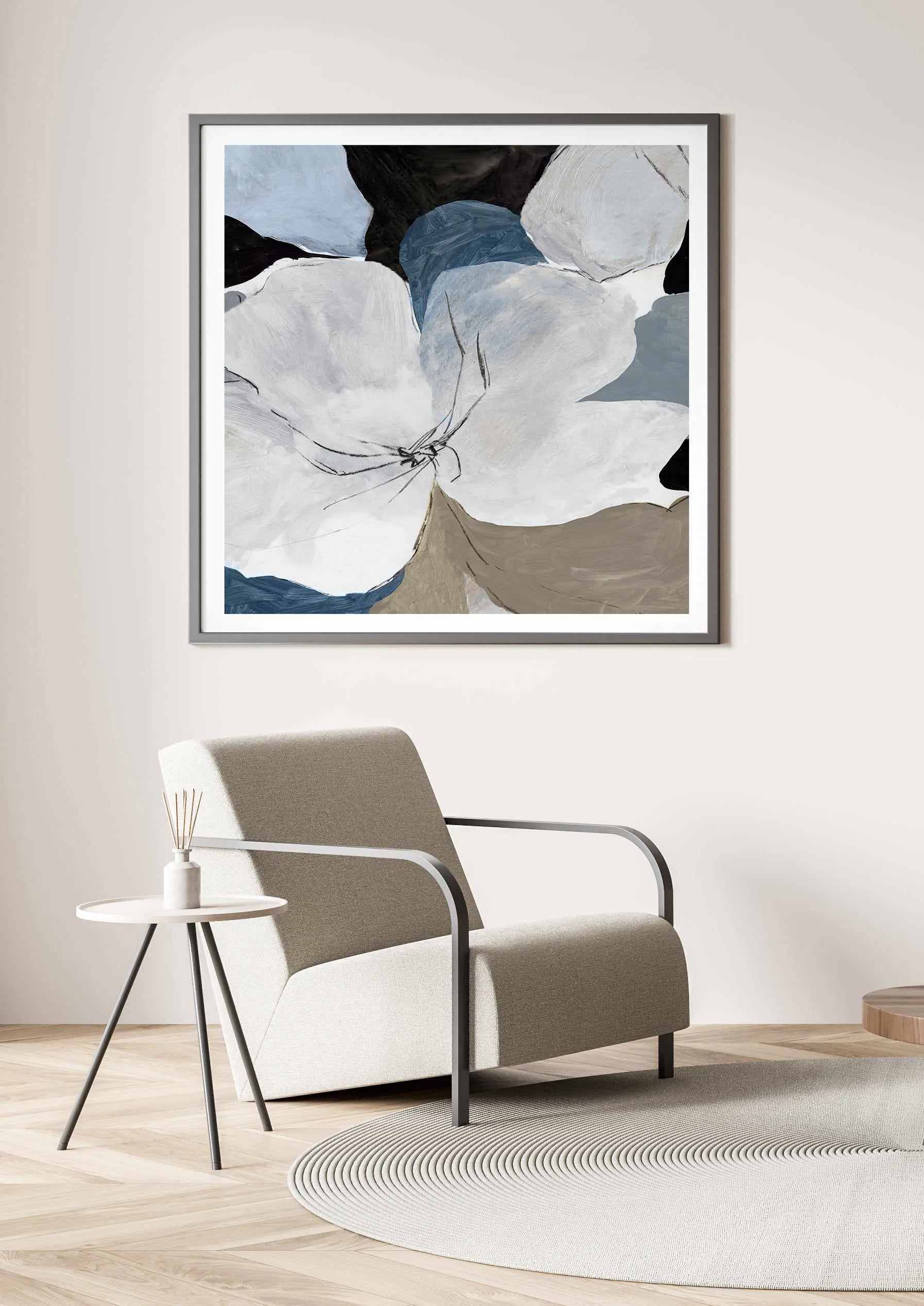 Grey Flowers II SQ Art Print from Olive et Oriel where you can shop wallpaper and artworks online
