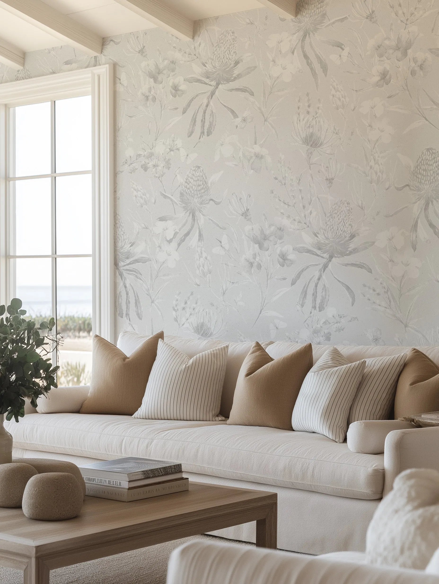 Grey Banksia Wallpaper Mural from Olive et Oriel where you can shop wallpaper and artworks online