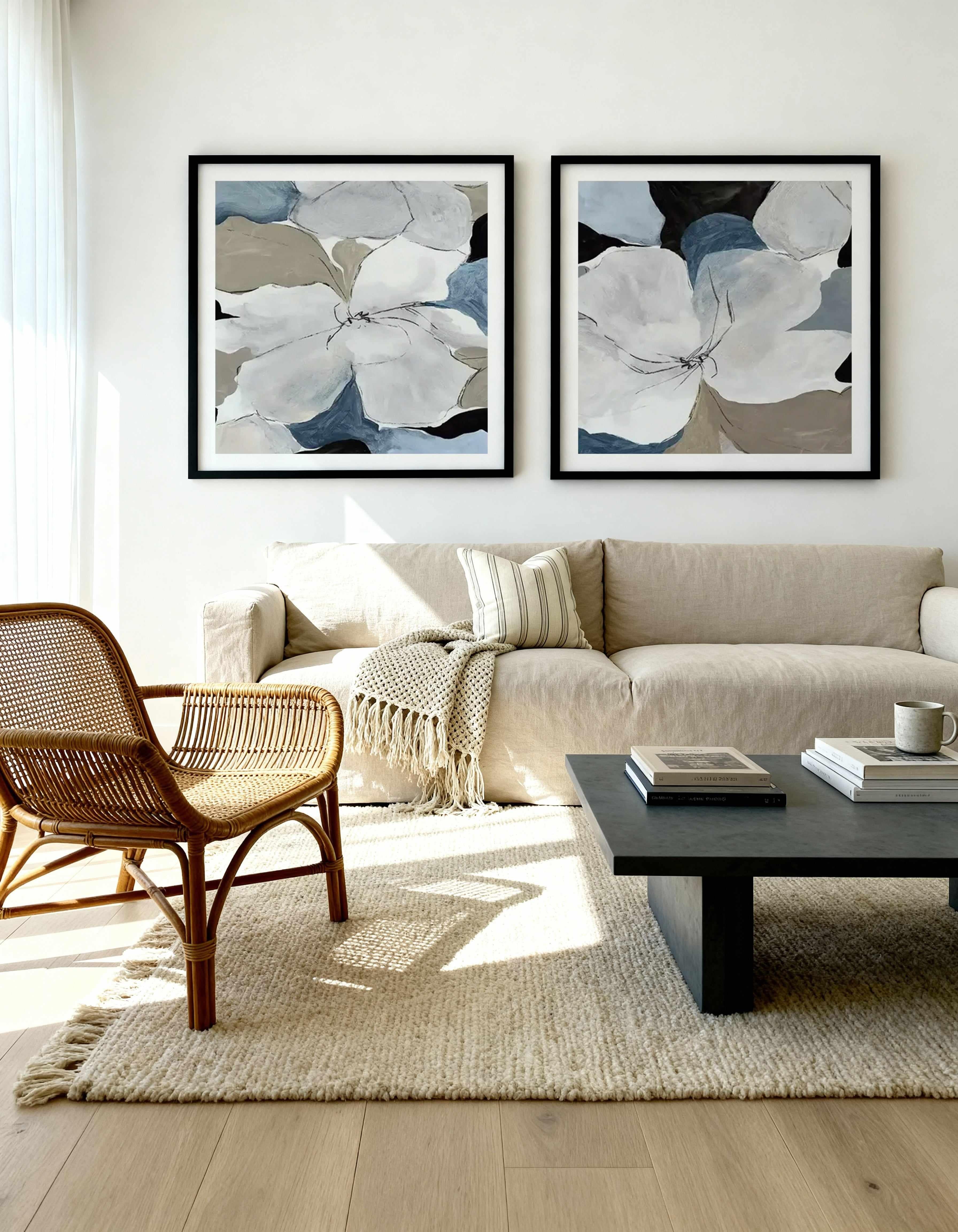 Grey Flowers SQ I & II Art Print Set of 2 | Matching Wall Art