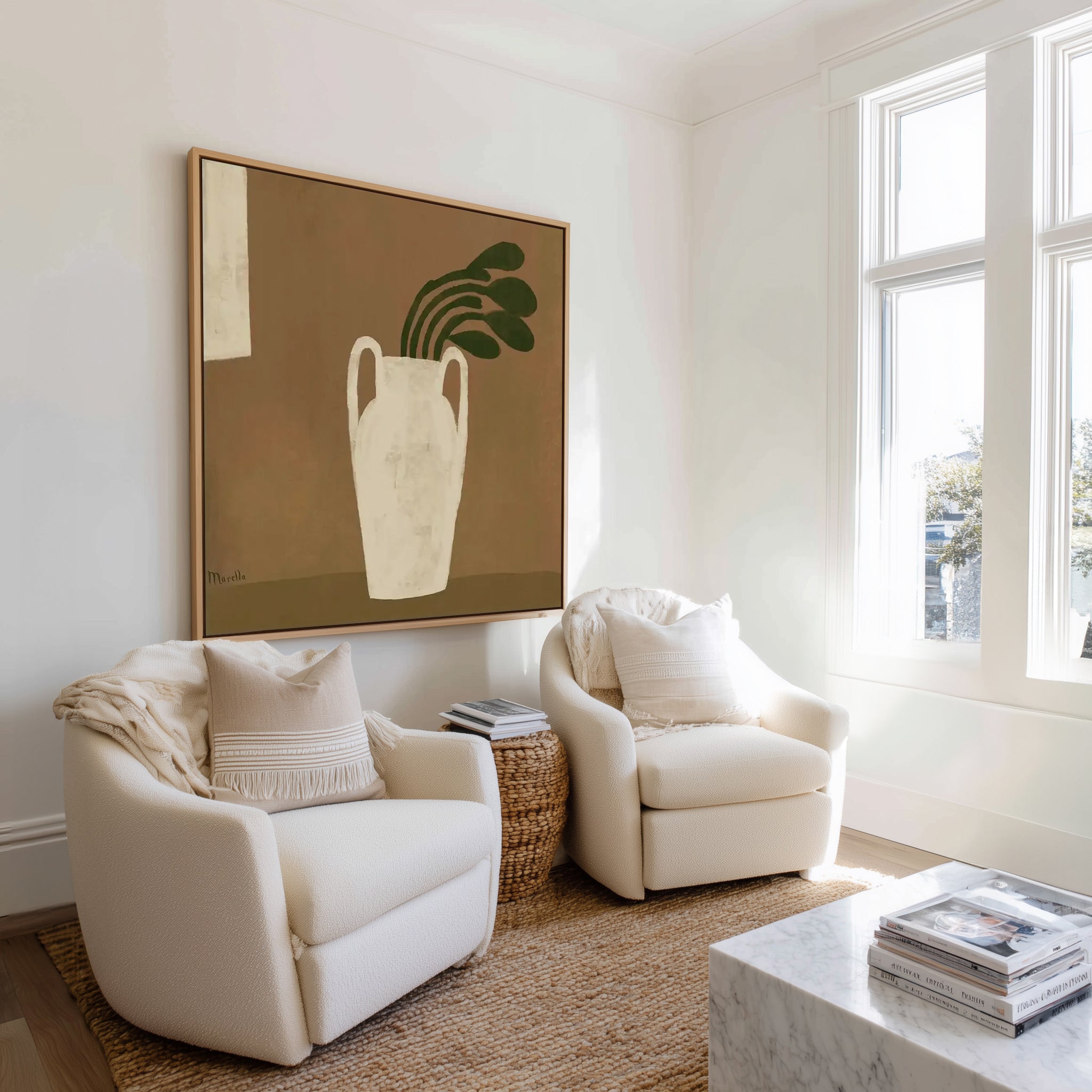 Gust of Wind Neutrals by Marco Marella | Framed Canvas Art Print