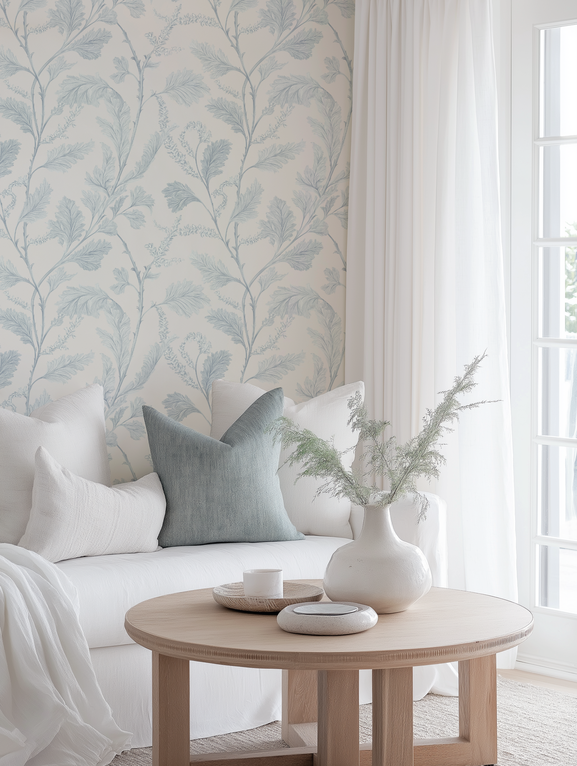 Hamptons Vines in Light Blue Wallpaper