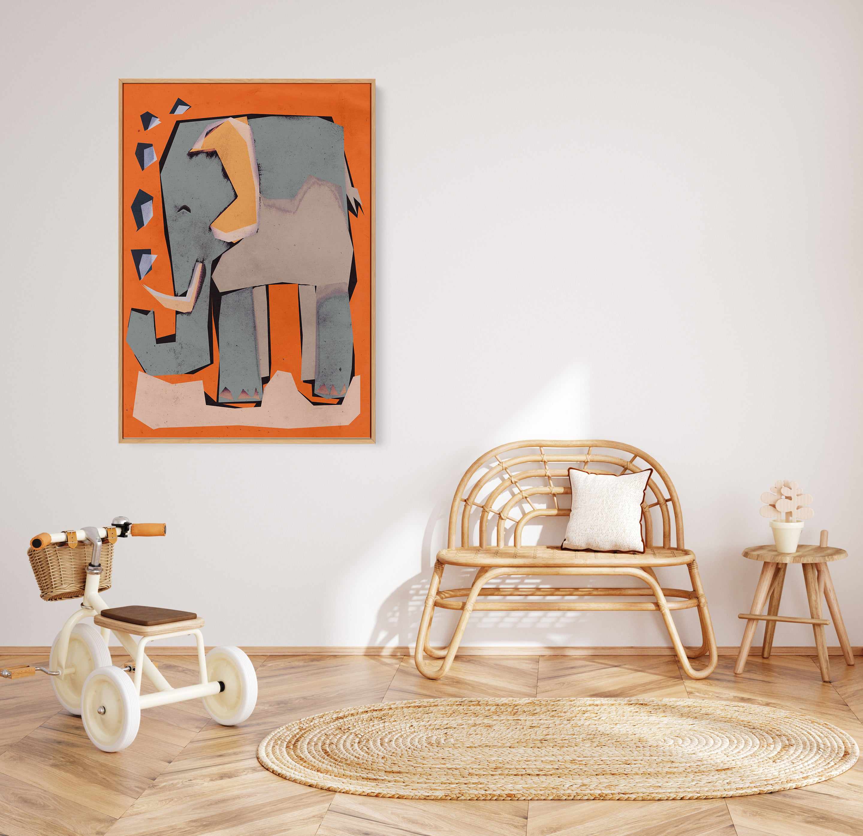 Happy elephant by Treechild | Framed Canvas Art Print