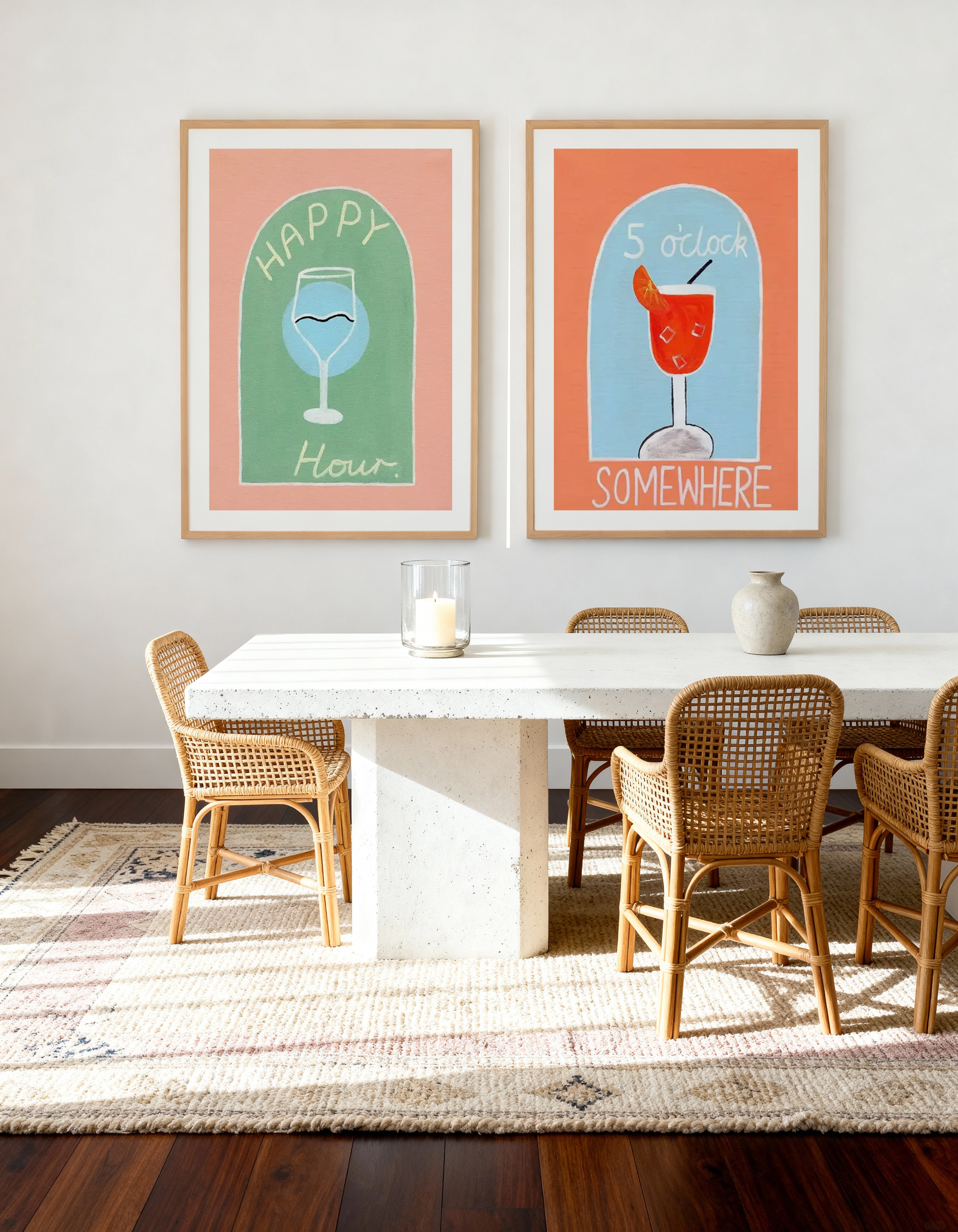Happy Hour & 5 O'clock By Britney Turner Art Print Set of 2 | Matching Wall Art