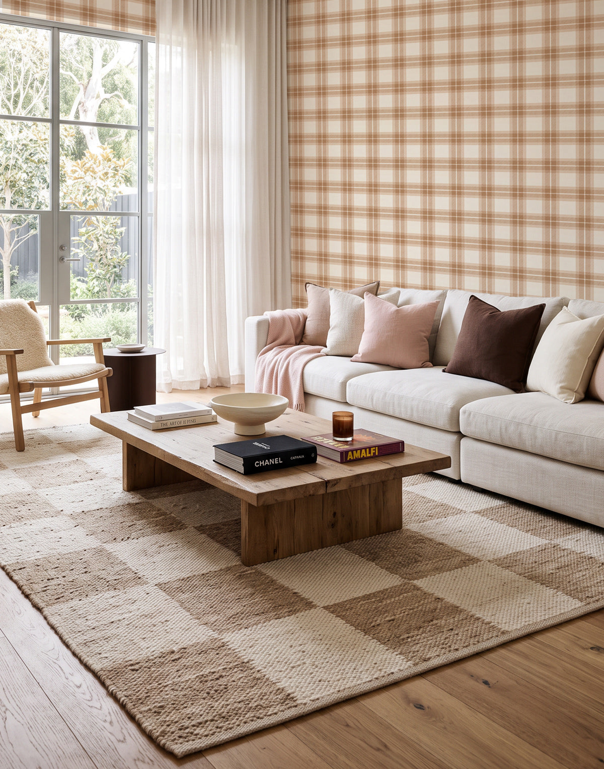 Hartwell Tartan in Tan Wallpaper