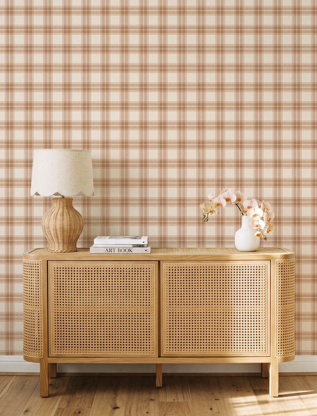 Hartwell Tartan in Tan Wallpaper